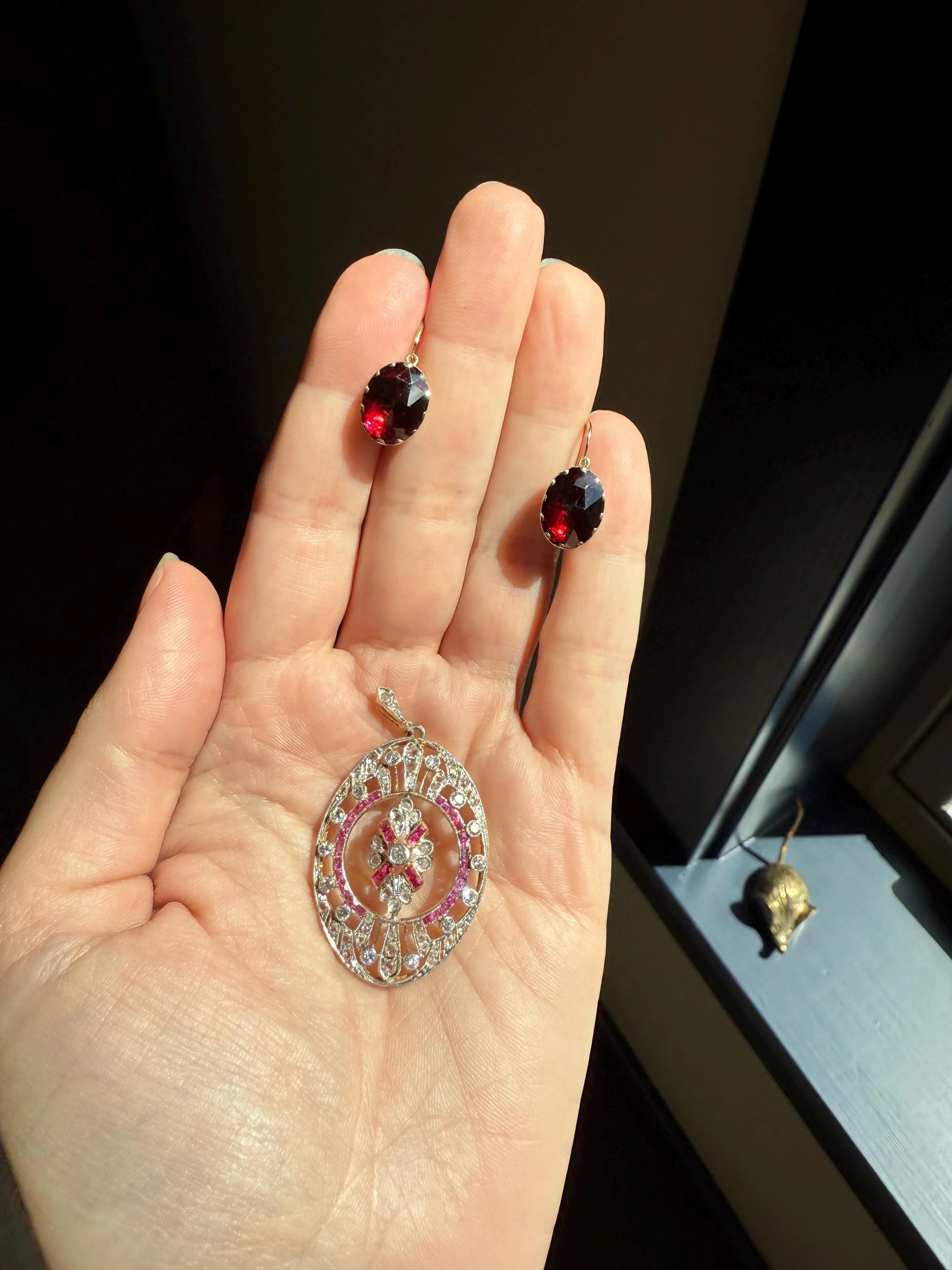 Dormeuse Antique PERPIGNAN GARNET Earrings 18k Gold Rose Cut Original Victorian Closed Back Almandine Glowing Crimson Berry - Image 10