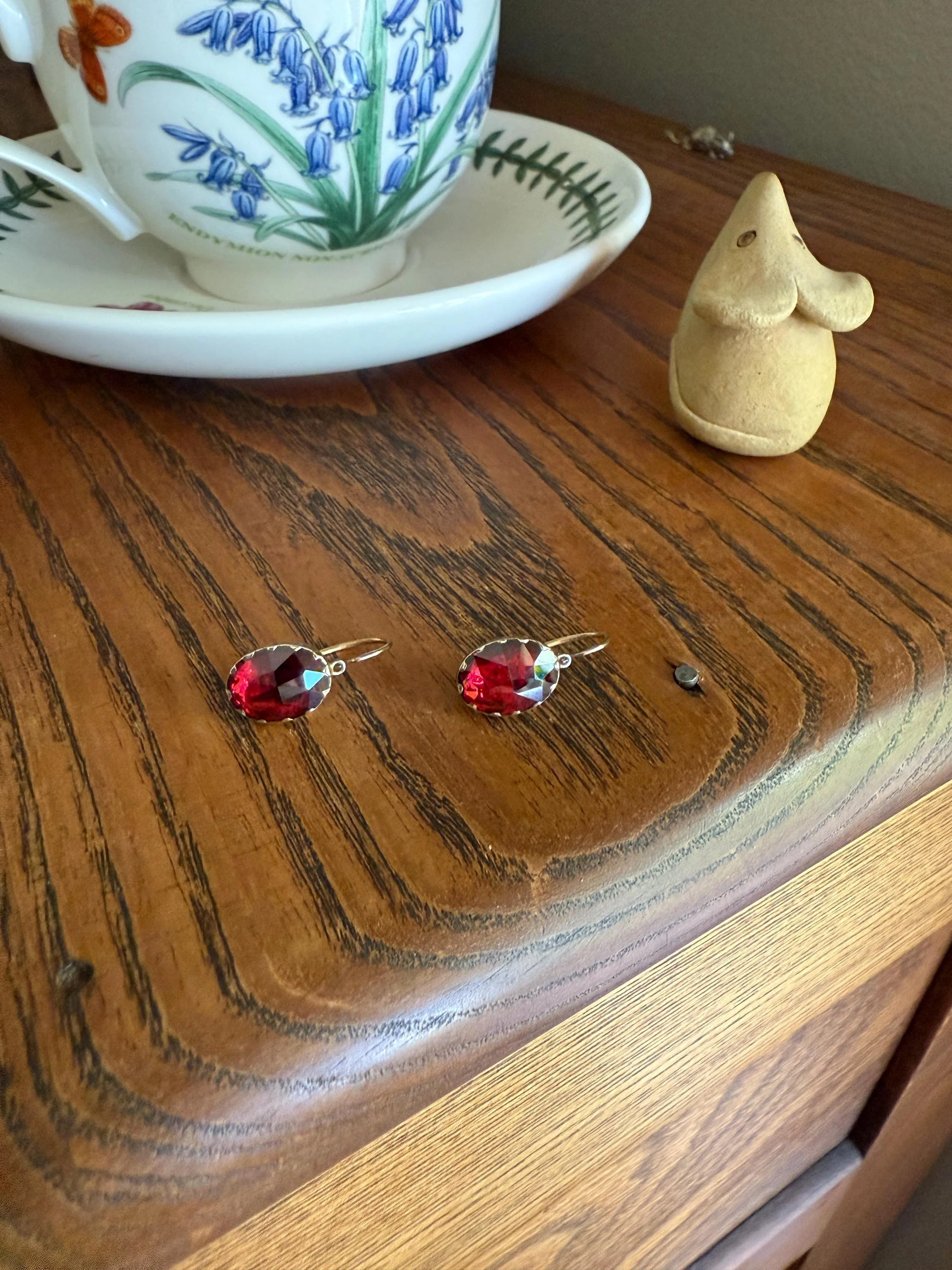 Dormeuse Antique PERPIGNAN GARNET Earrings 18k Gold Rose Cut Original Victorian Closed Back Almandine Glowing Crimson Berry - Image 6