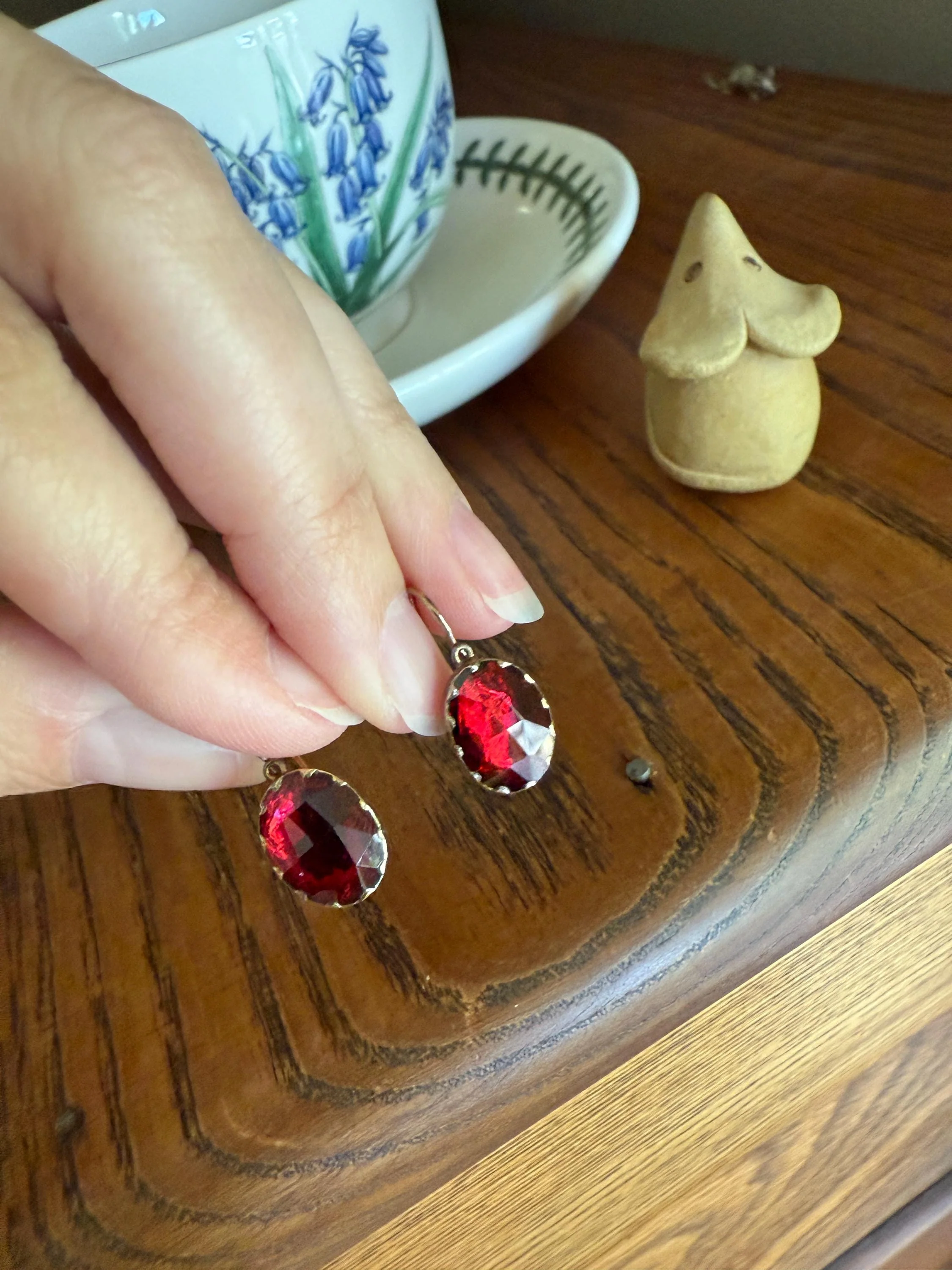 Dormeuse Antique PERPIGNAN GARNET Earrings 18k Gold Rose Cut Original Victorian Closed Back Almandine Glowing Crimson Berry - Image 7