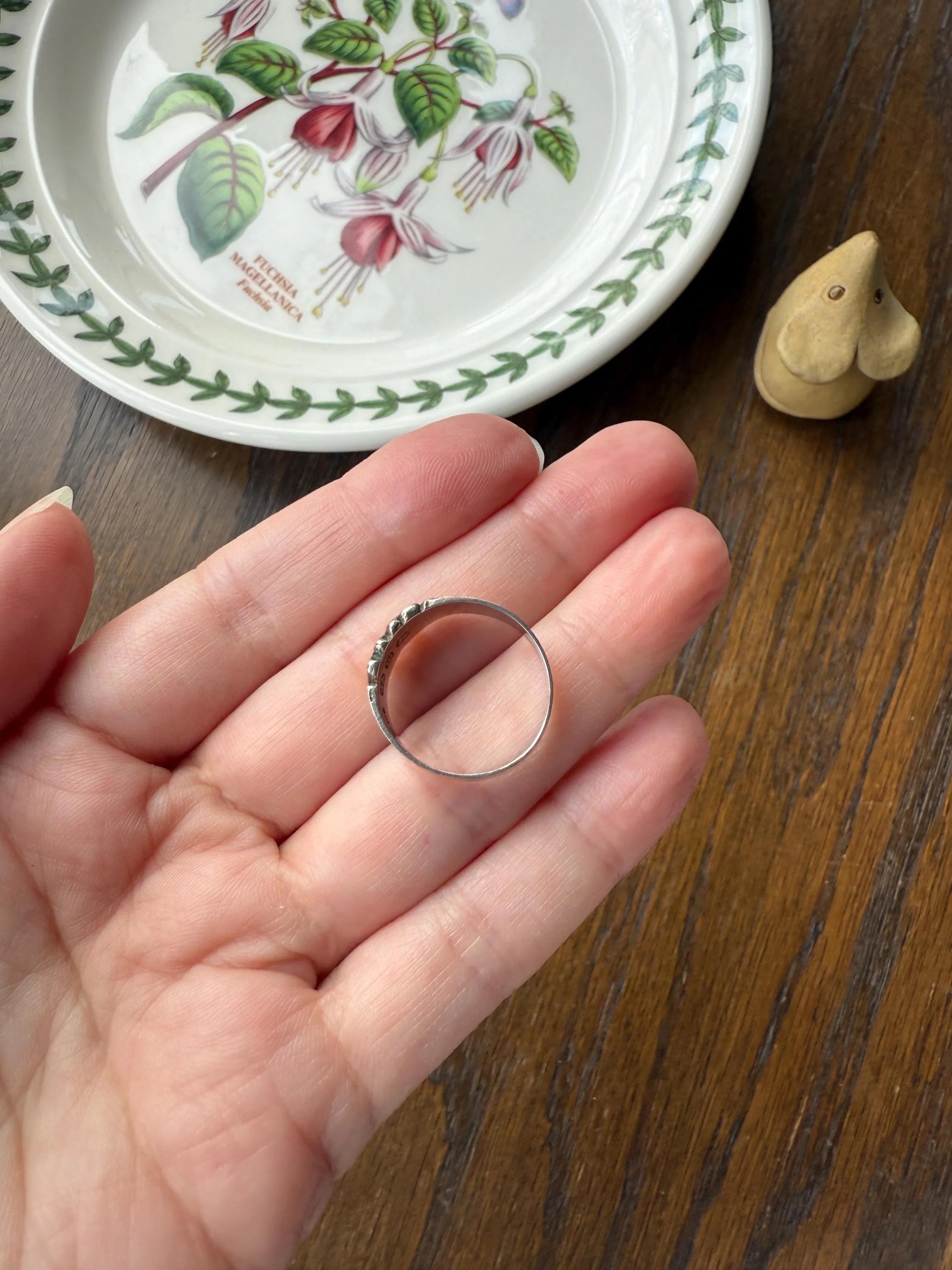 DOUBLE HEART c1896 Figural Sterling Silver & Rose Gold Cased Romantic Peasant Class Wedding Cigar Band Betrothal Ring Stacker Engraved - Image 16