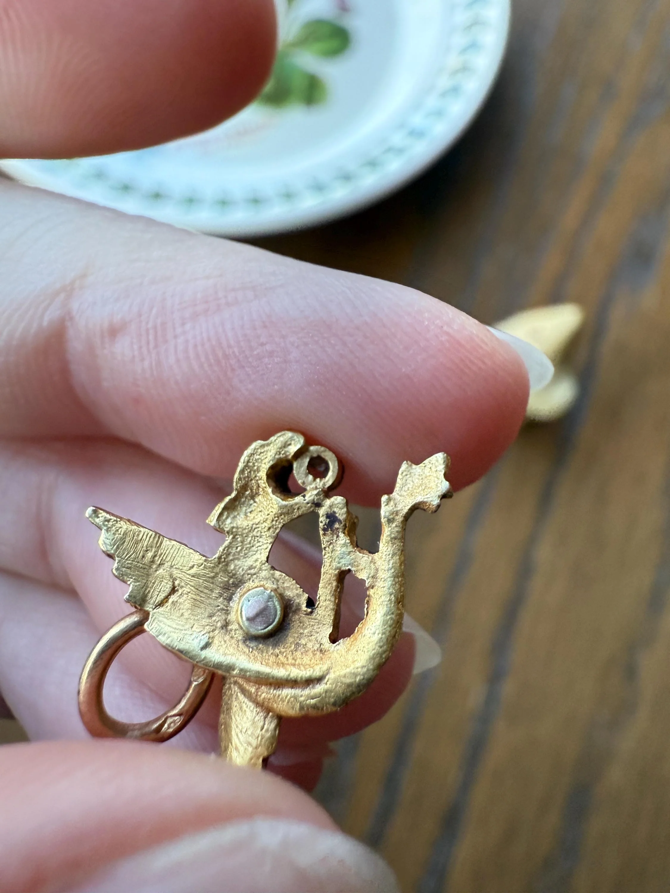 DRAGON 3D French Antique Victorian 18k Gold Solid Rose Cut DIAMOND Figural Flying Pendant Belle Epoque Necklace Bracelet Charm Chimera - Image 10