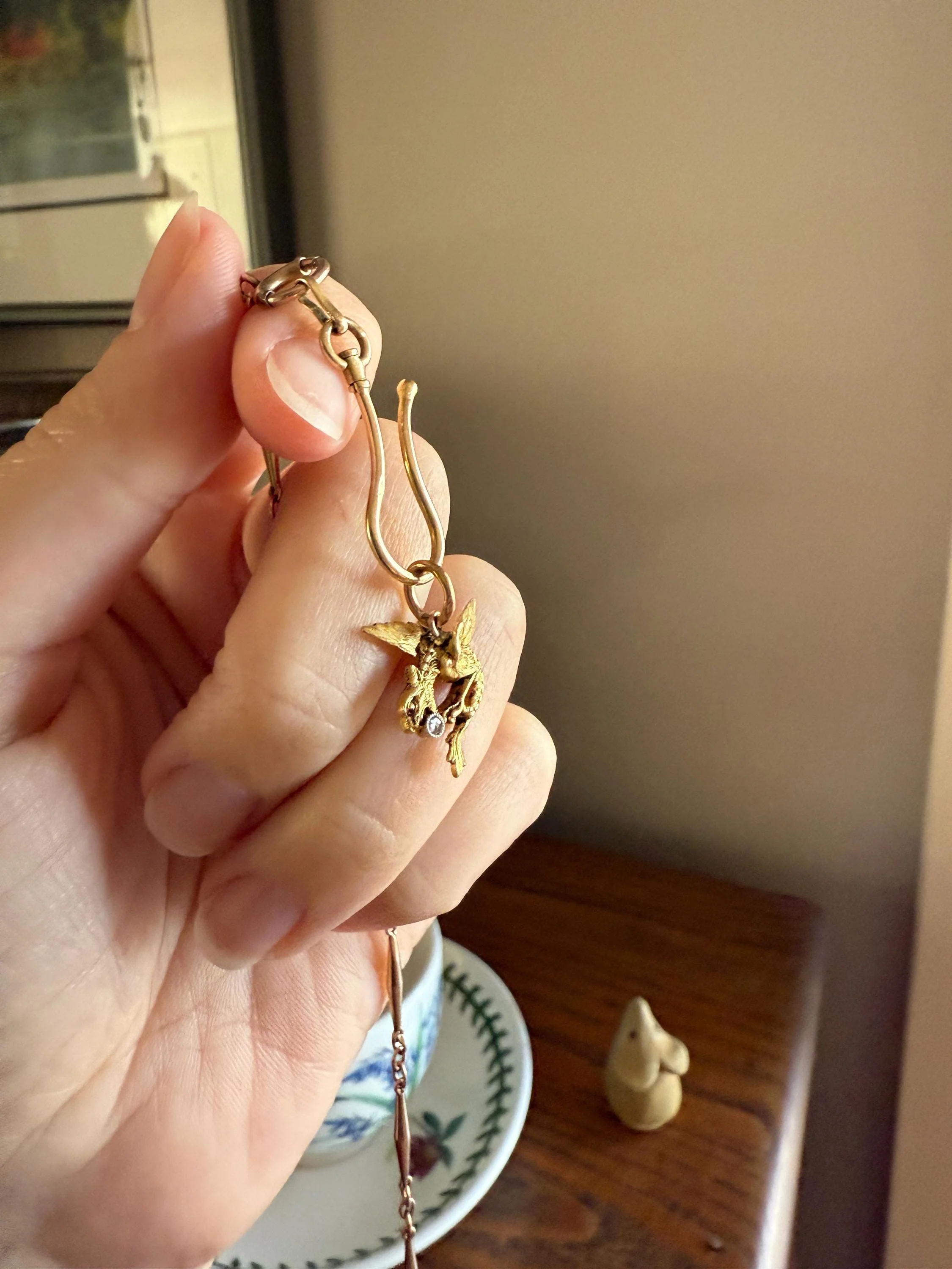 DRAGON 3D French Antique Victorian 18k Gold Solid Rose Cut DIAMOND Figural Flying Pendant Belle Epoque Necklace Bracelet Charm Chimera - Image 4