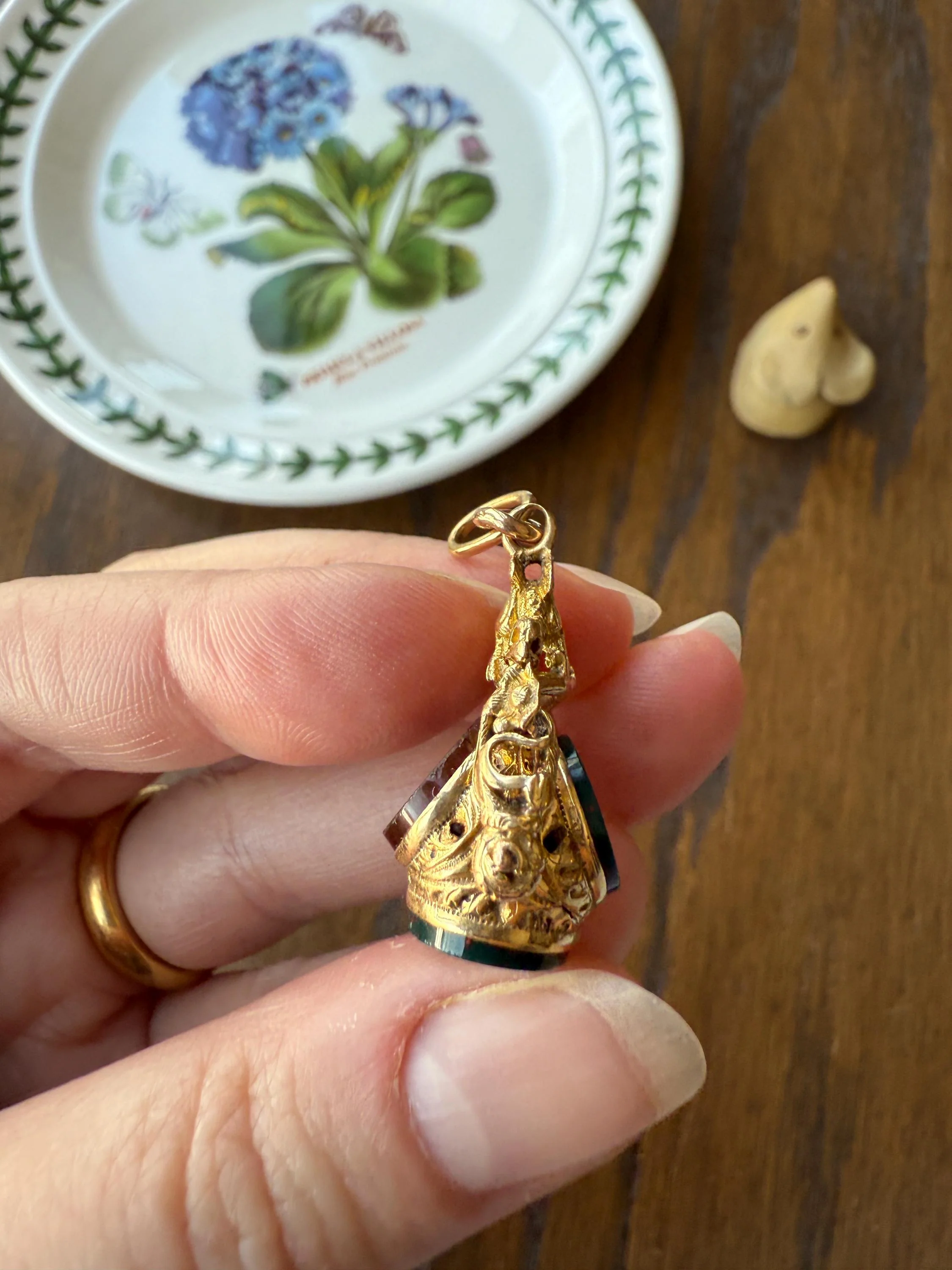 DRAGON 3D Spinner Fob Carnelian Bloodstone Antique 18k Gold Chimera Griffin Winged Lion FIGURAL Pendant Victorian French Belle Epoque - Image 17
