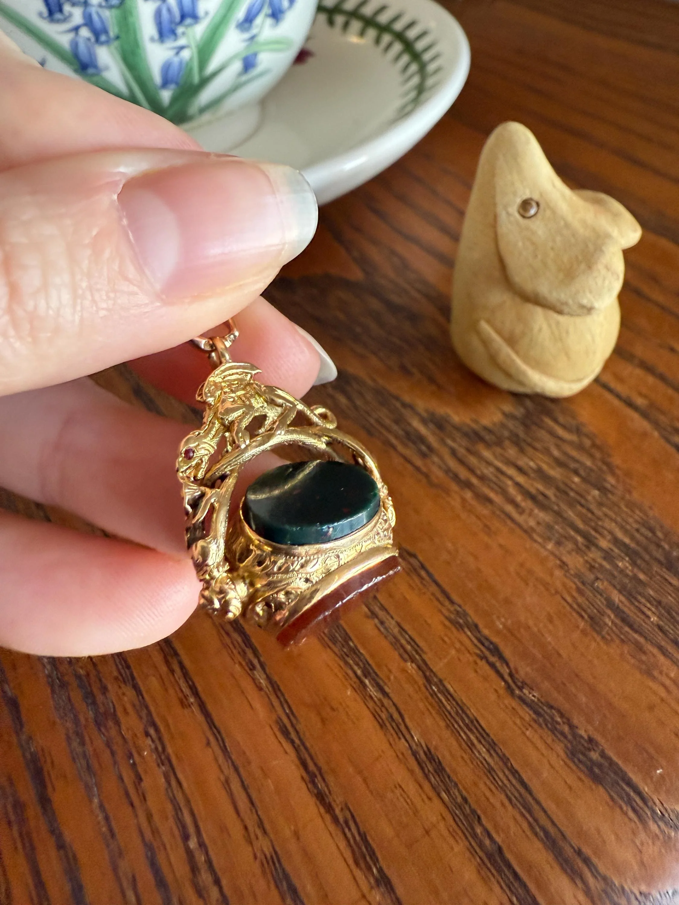 DRAGON 3D Spinner Fob Carnelian Bloodstone Antique 18k Gold Chimera Griffin Winged Lion FIGURAL Pendant Victorian French Belle Epoque - Image 2