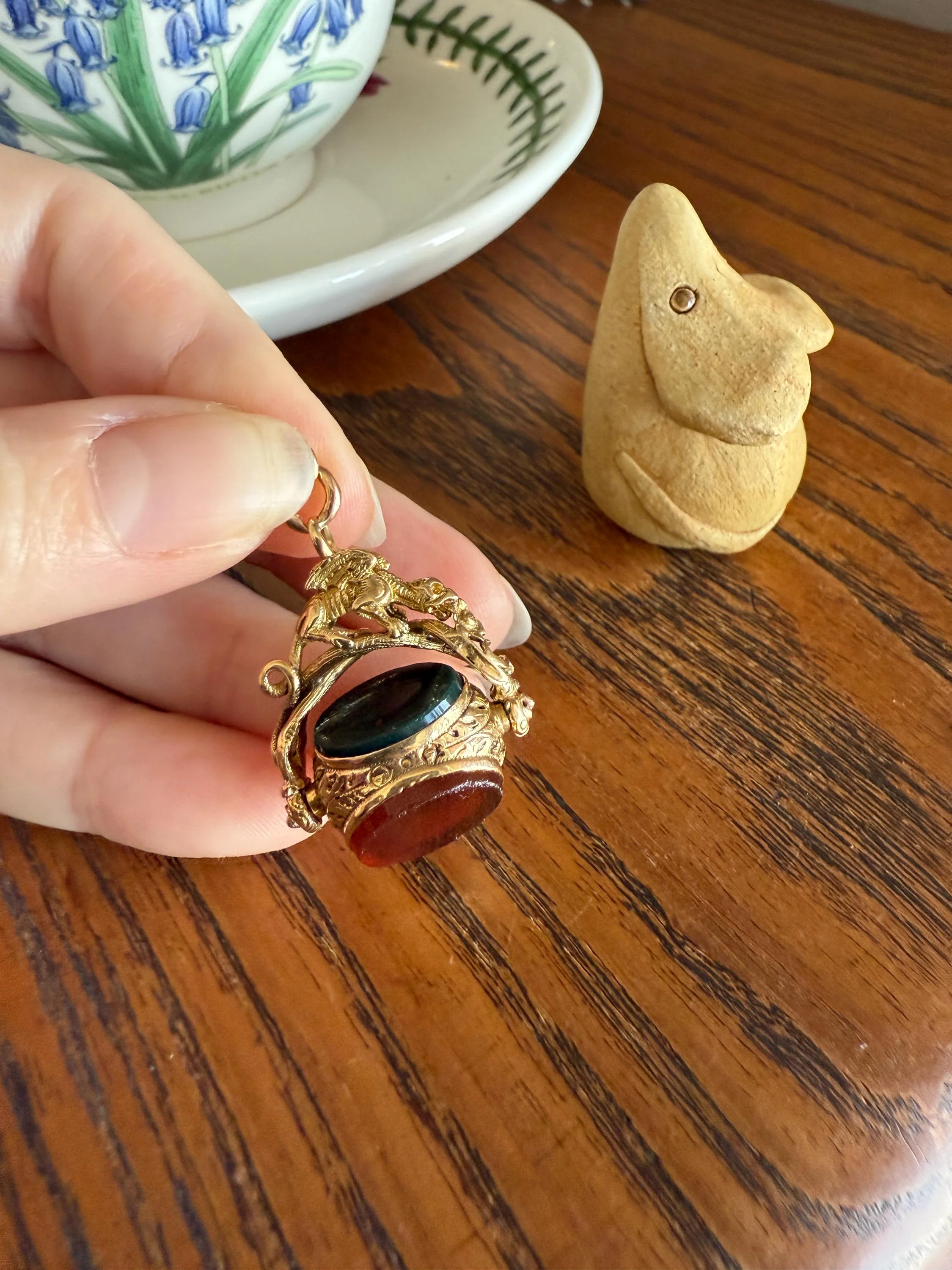 DRAGON 3D Spinner Fob Carnelian Bloodstone Antique 18k Gold Chimera Griffin Winged Lion FIGURAL Pendant Victorian French Belle Epoque - Image 4