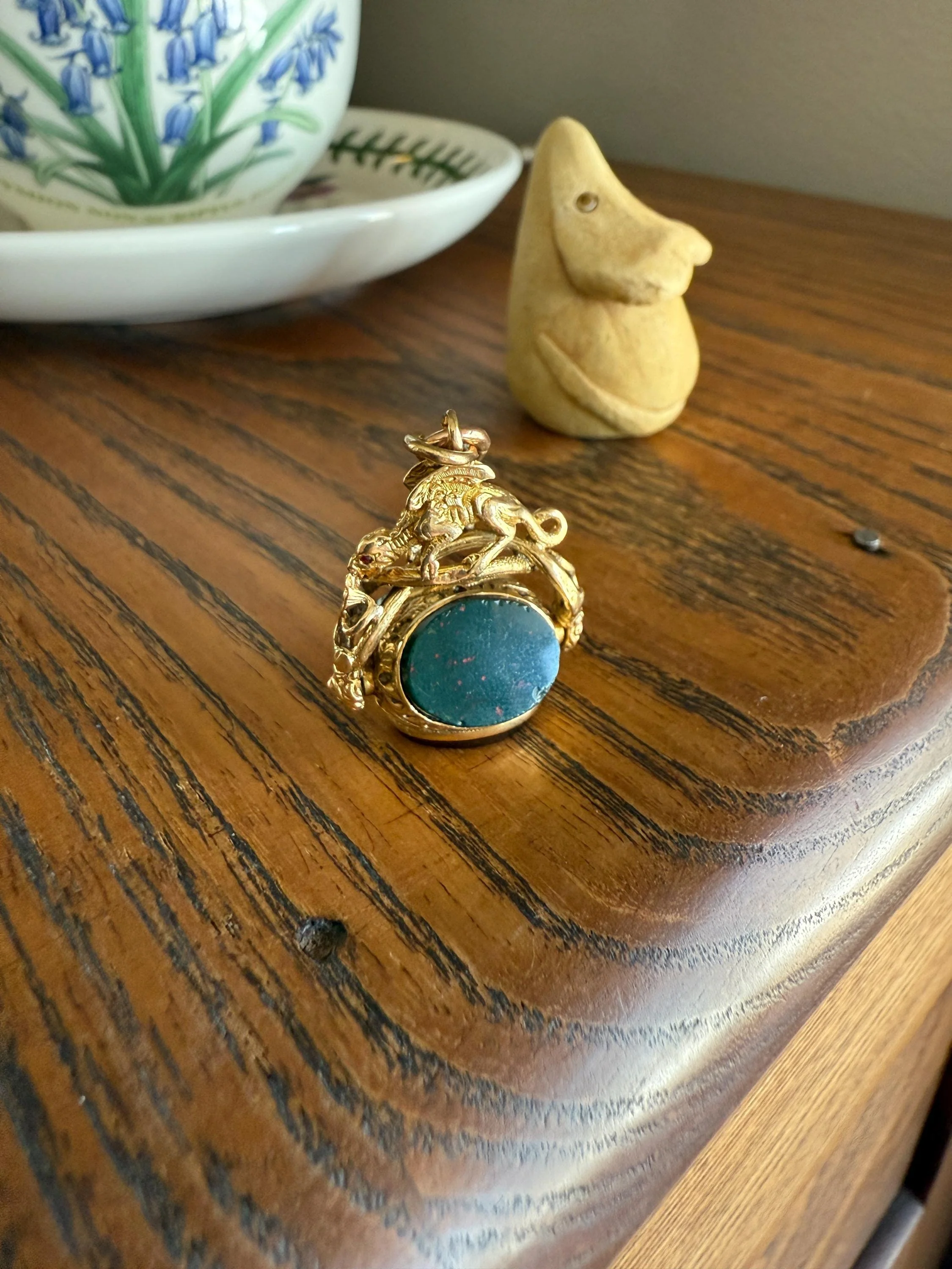DRAGON 3D Spinner Fob Carnelian Bloodstone Antique 18k Gold Chimera Griffin Winged Lion FIGURAL Pendant Victorian French Belle Epoque - Image 6