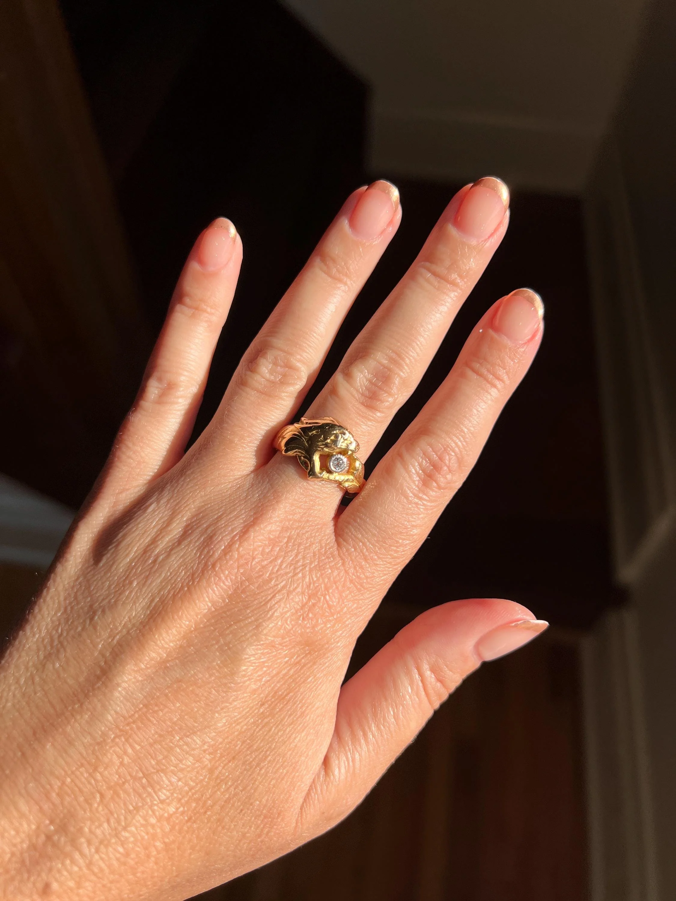DRAGON Figural Chimera Old Mine Cut DIAMOND French Antique Unisex RING 18k Gold Solid Chunky Band - Image 2