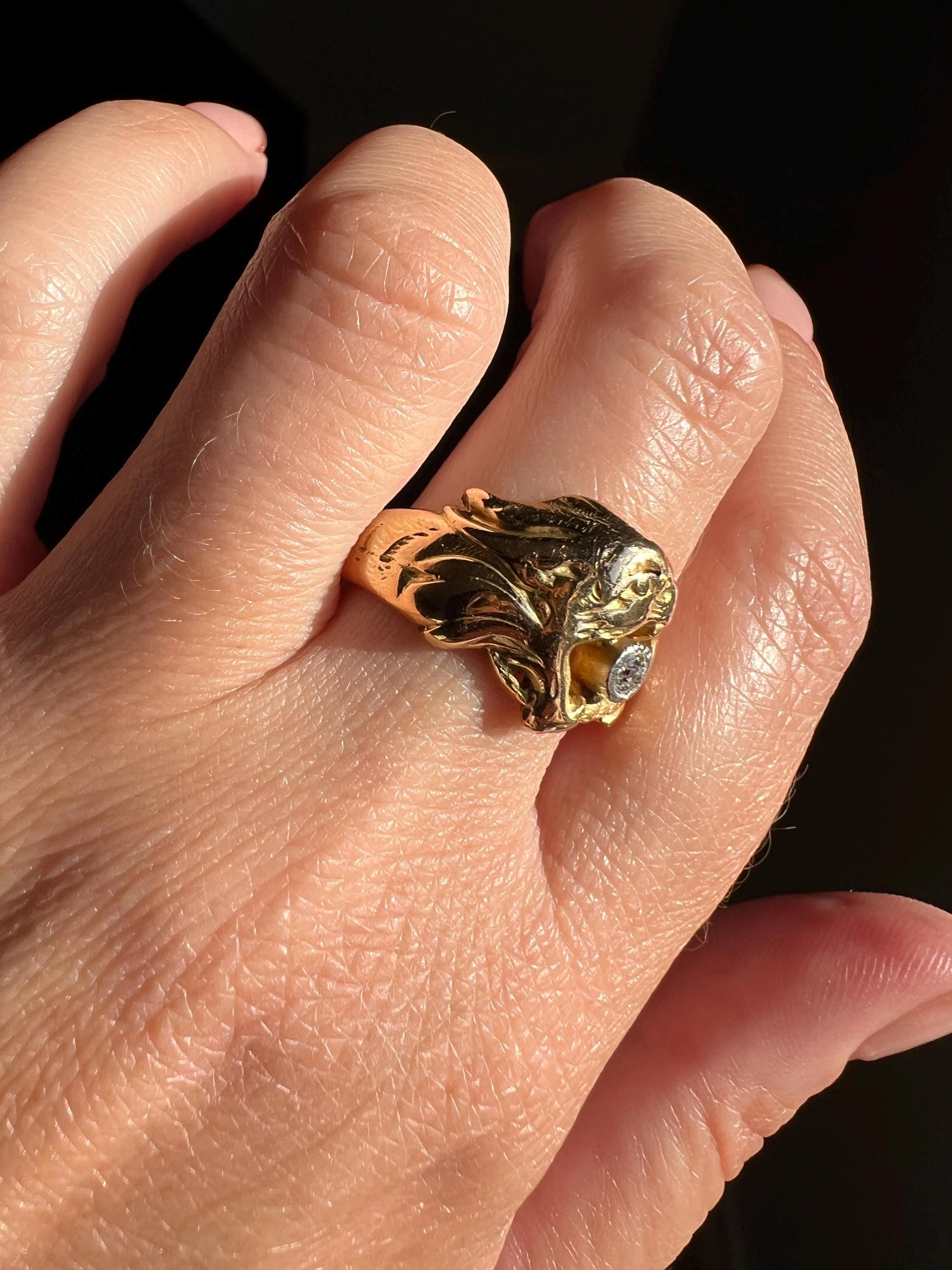 DRAGON Figural Chimera Old Mine Cut DIAMOND French Antique Unisex RING 18k Gold Solid Chunky Band - Image 4