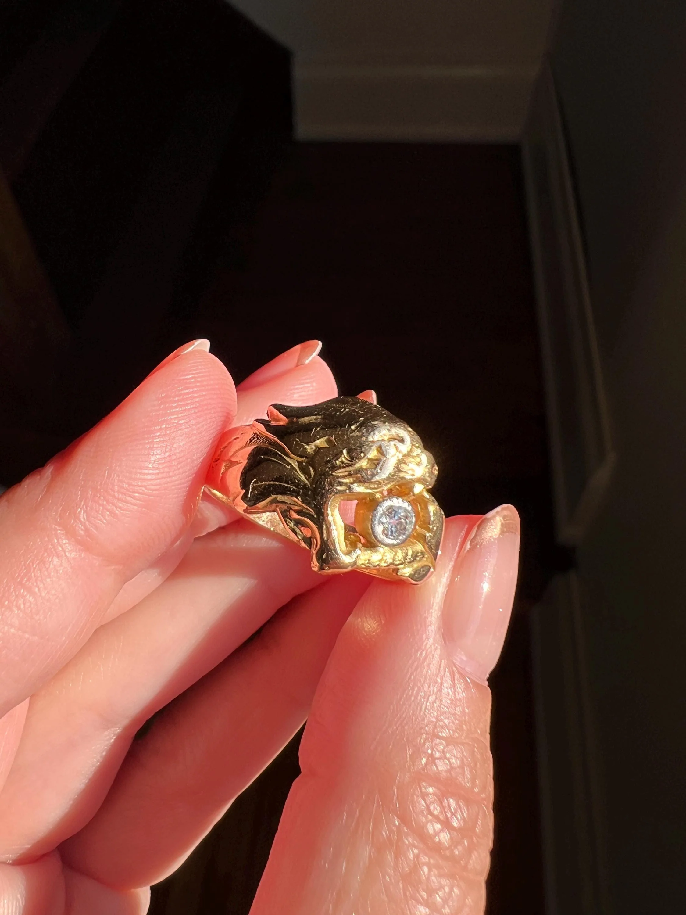DRAGON Figural Chimera Old Mine Cut DIAMOND French Antique Unisex RING 18k Gold Solid Chunky Band - Image 5