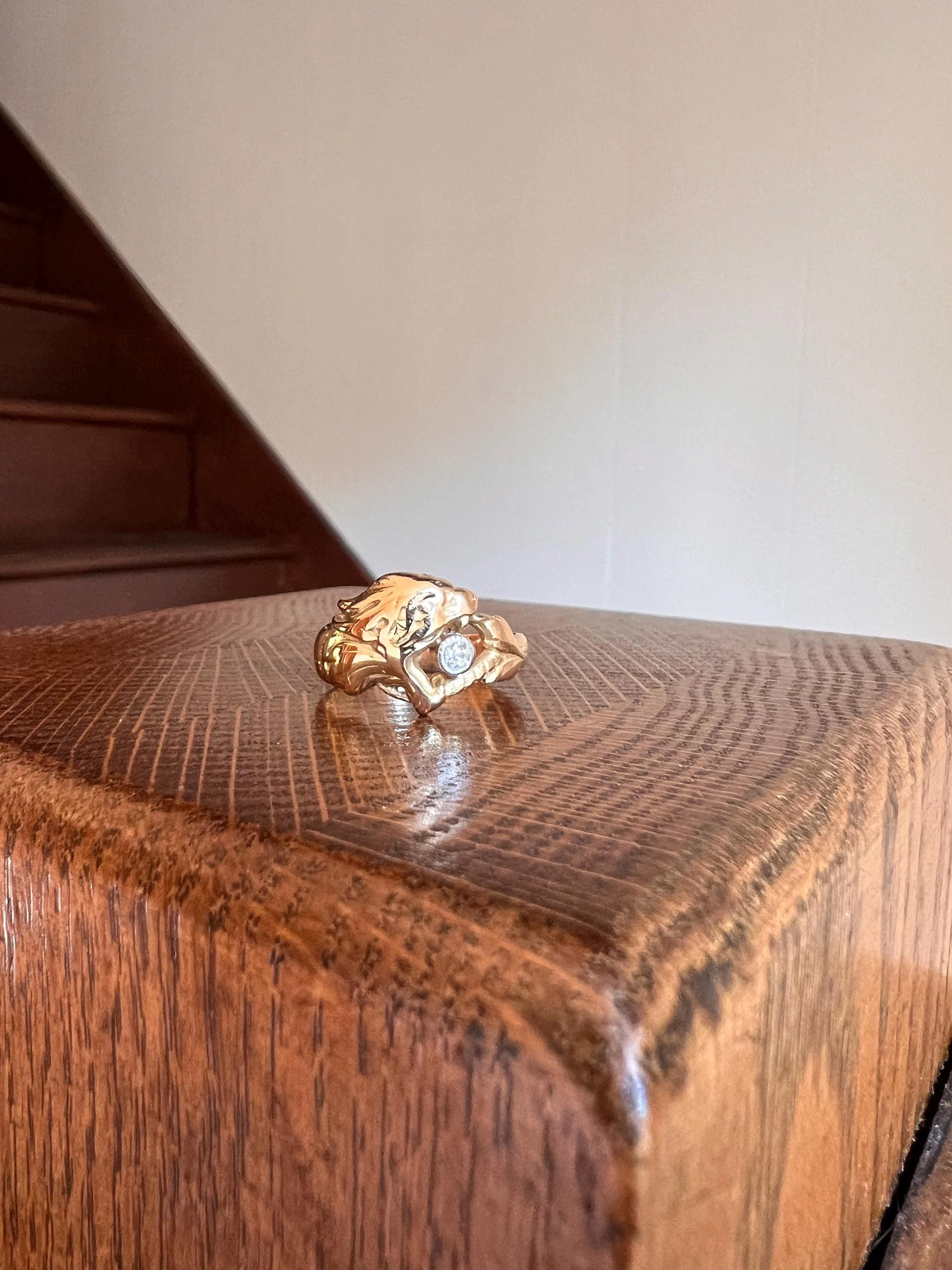 DRAGON Figural Chimera Old Mine Cut DIAMOND French Antique Unisex RING 18k Gold Solid Chunky Band - Image 6