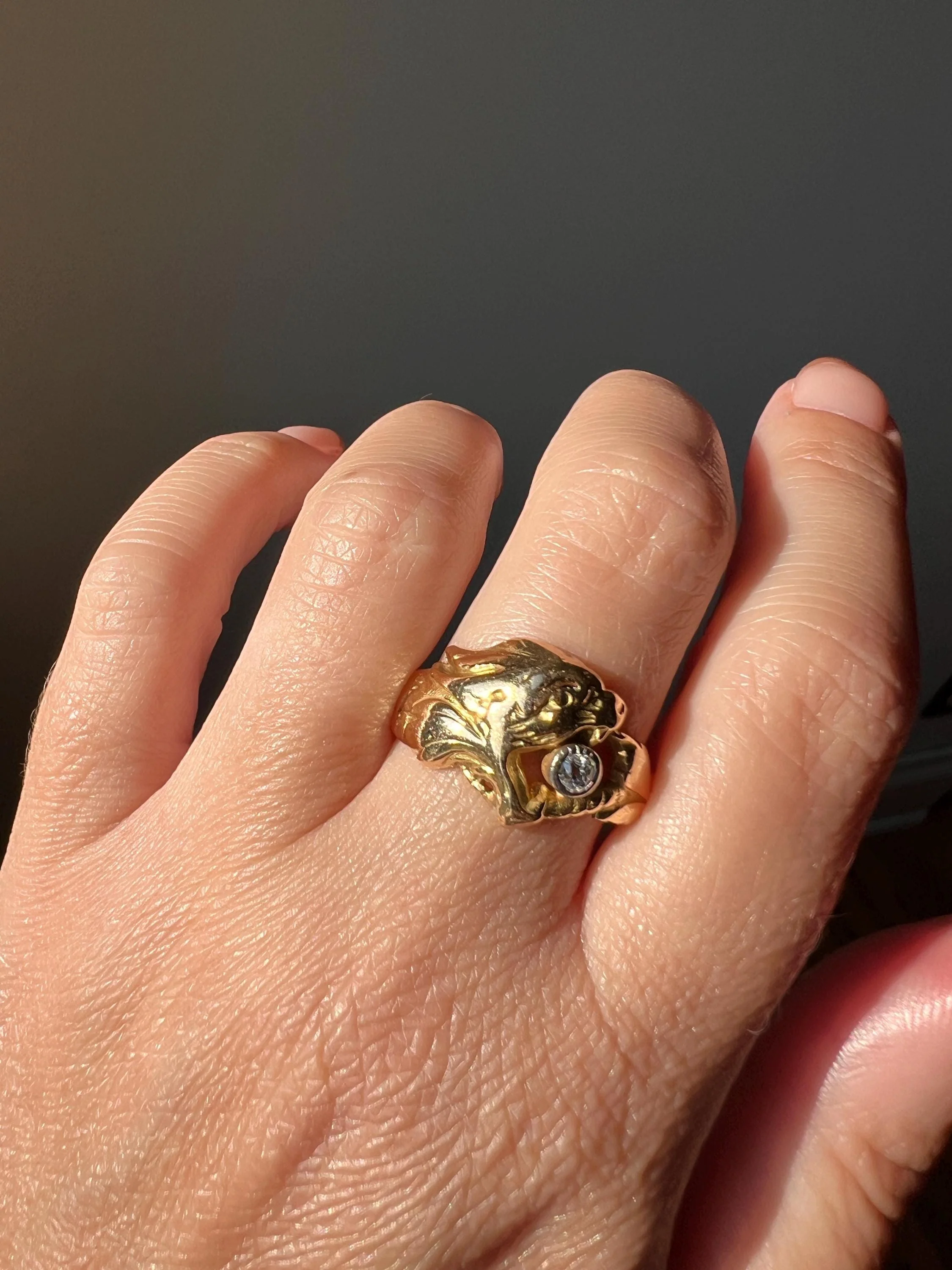 DRAGON Figural Chimera Old Mine Cut DIAMOND French Antique Unisex RING 18k Gold Solid Chunky Band - Image 7