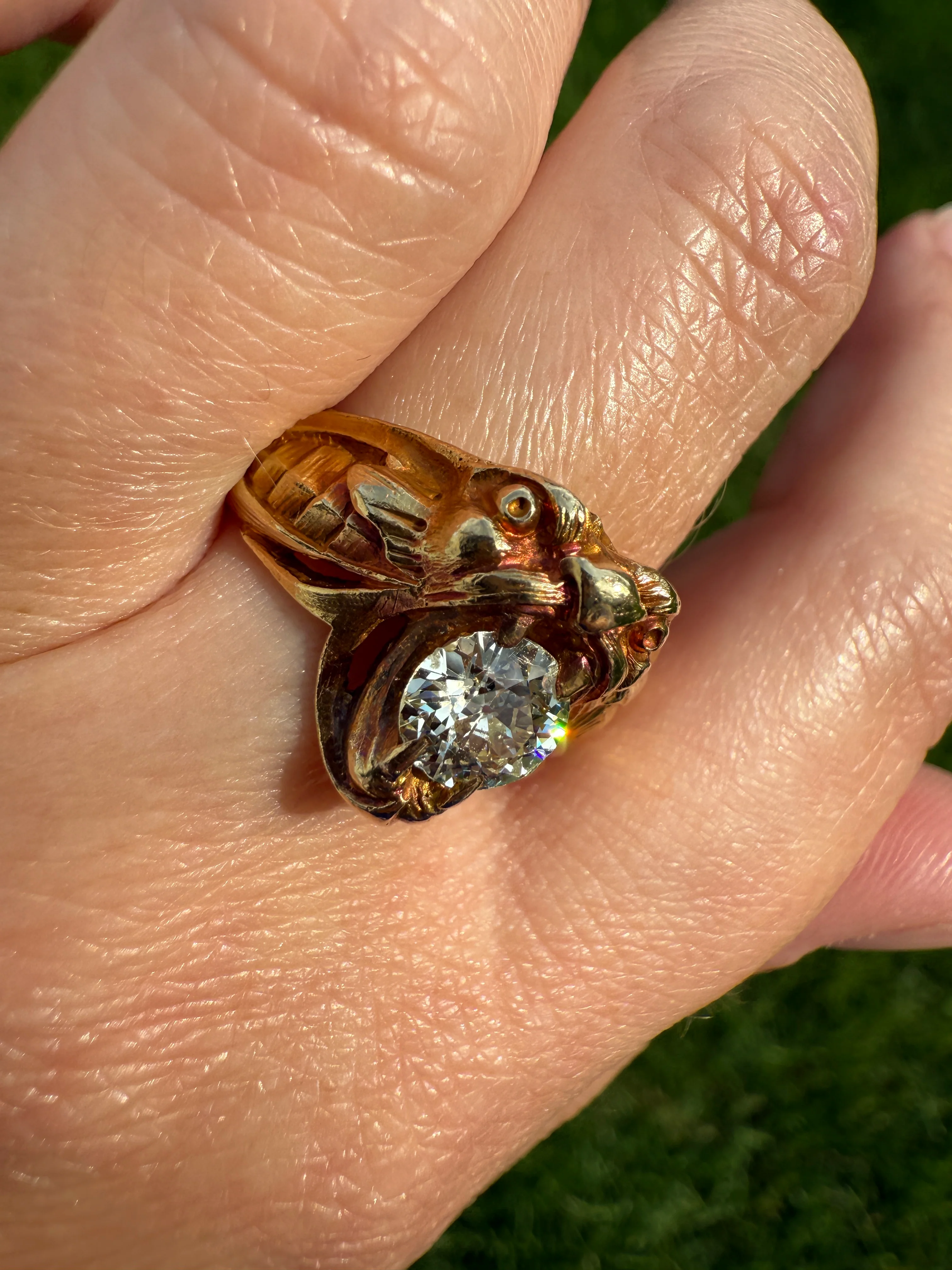 DRAGON Heavy Antique 1 Carat Old European Cut Diamond Figural Ring 12.6g 18k Gold Solid Gargoyle Chimera Belle Epoque Art Nouveau Unisex OEC - Image 13