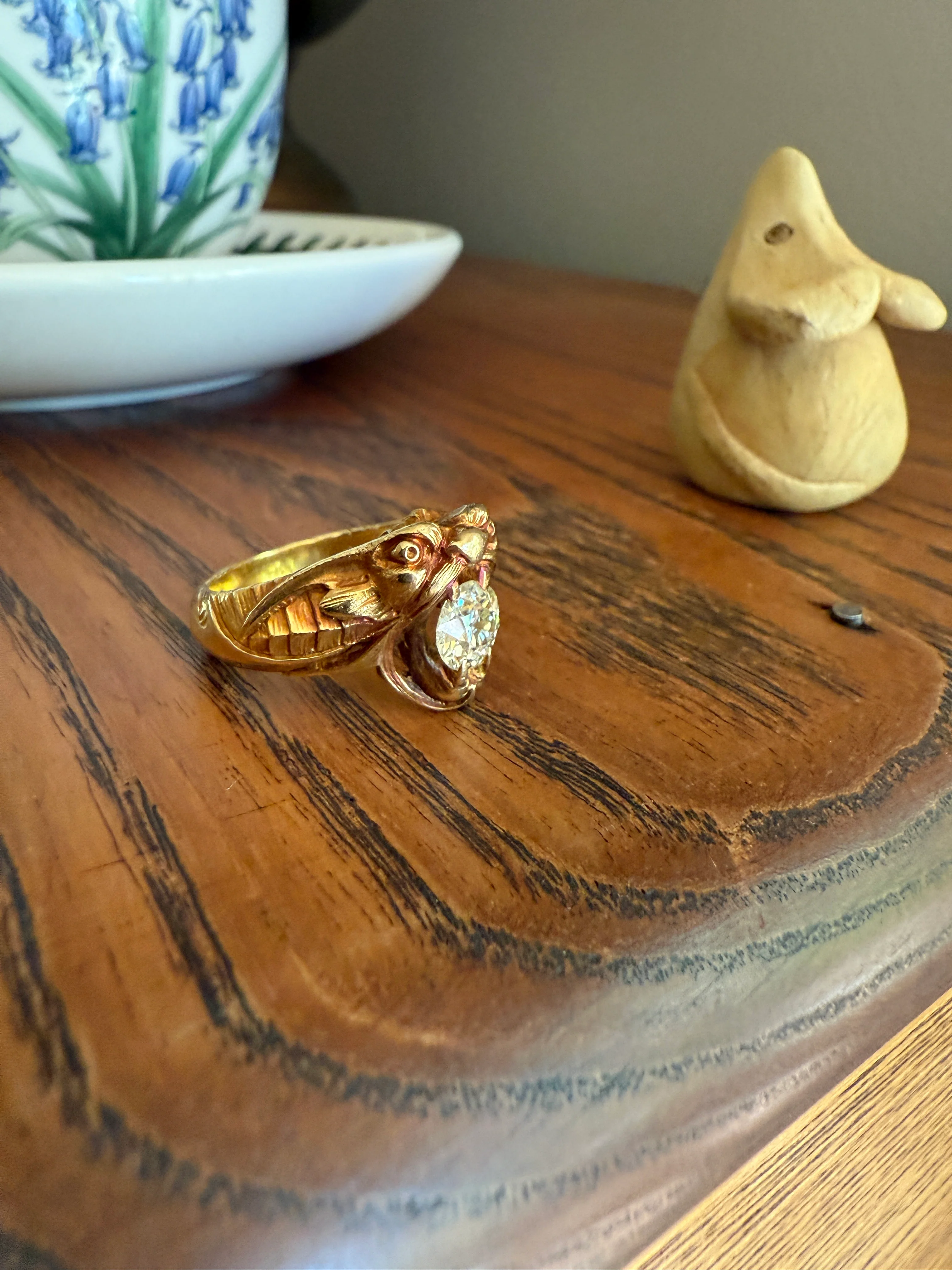 DRAGON Heavy Antique 1 Carat Old European Cut Diamond Figural Ring 12.6g 18k Gold Solid Gargoyle Chimera Belle Epoque Art Nouveau Unisex OEC - Image 18