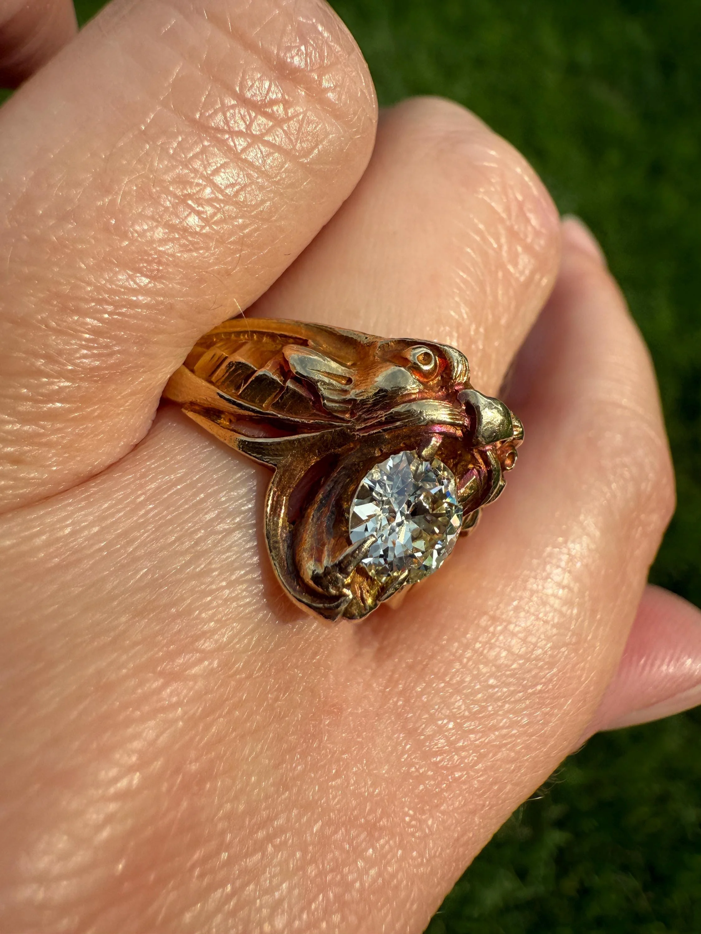 DRAGON Heavy Antique 1 Carat Old European Cut Diamond Figural Ring 12.6g 18k Gold Solid Gargoyle Chimera Belle Epoque Art Nouveau Unisex OEC - Image 3