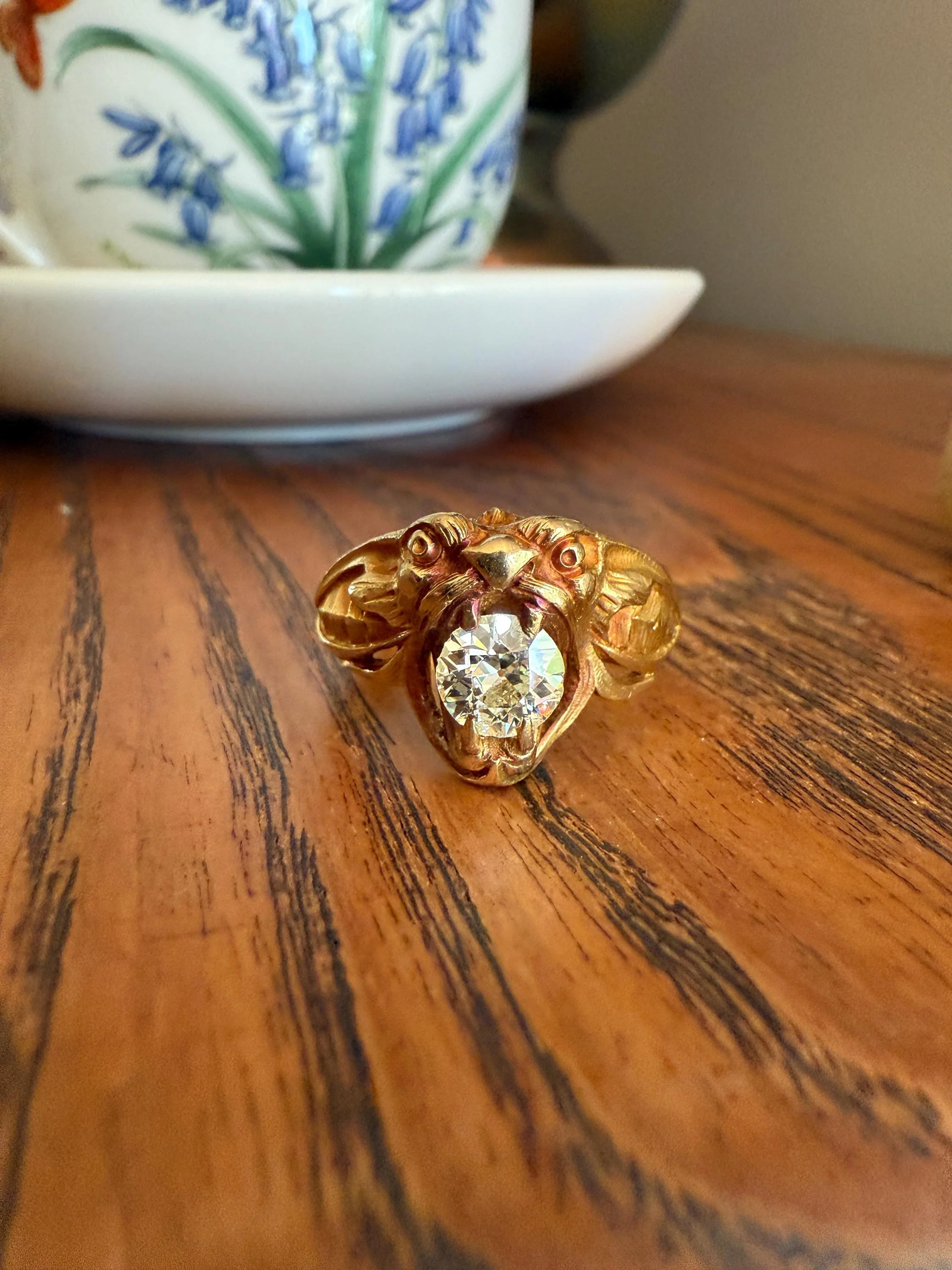 DRAGON Heavy Antique 1 Carat Old European Cut Diamond Figural Ring 12.6g 18k Gold Solid Gargoyle Chimera Belle Epoque Art Nouveau Unisex OEC - Image 4