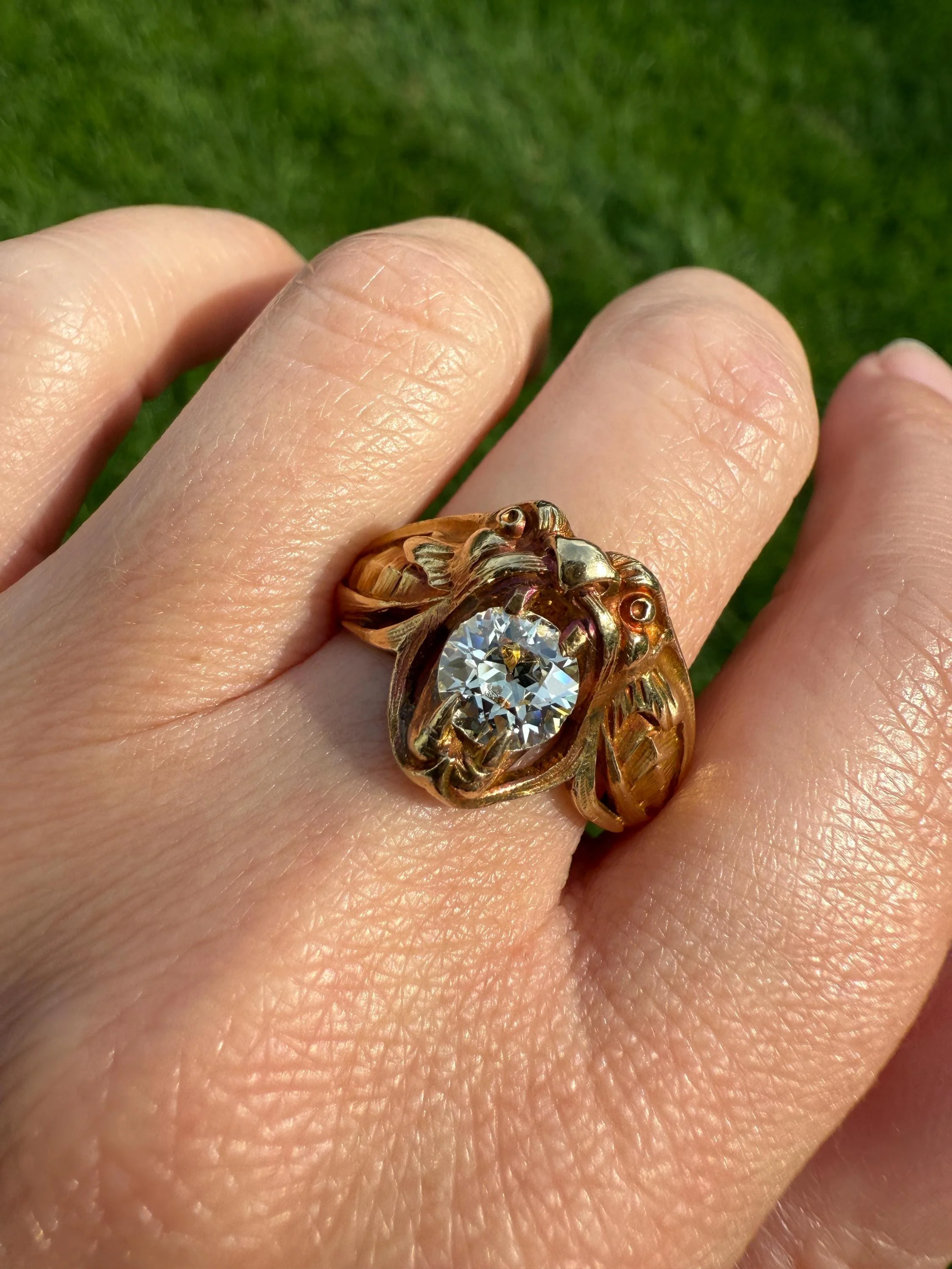 DRAGON Heavy Antique 1 Carat Old European Cut Diamond Figural Ring 12.6g 18k Gold Solid Gargoyle Chimera Belle Epoque Art Nouveau Unisex OEC - Image 6
