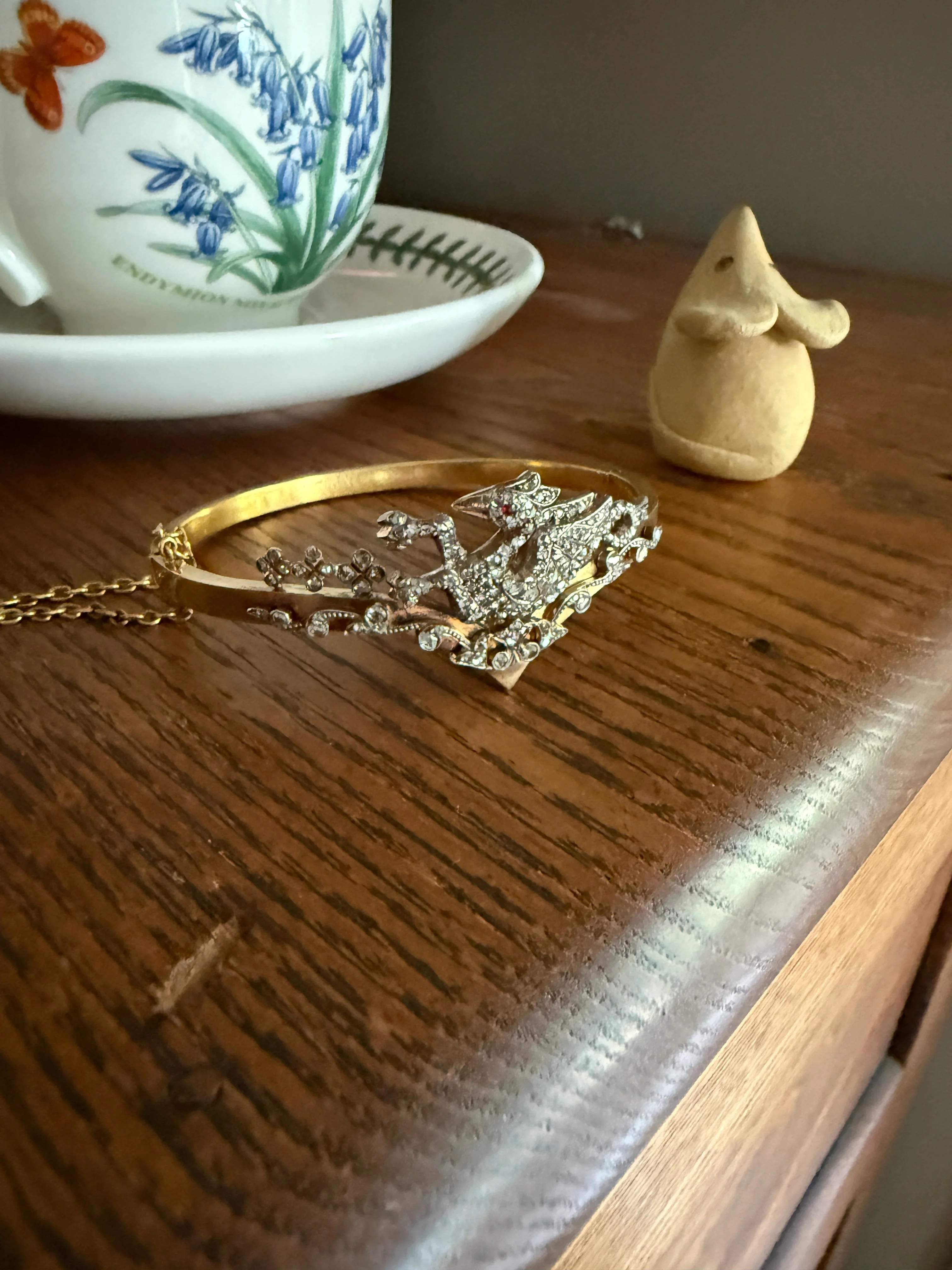 DRAGON Rare One of a Kind Antique Figural 130+ Rose Cut Diamond BANGLE Bracelet French Victorian 18k Gold Silver Chimera Phoenix - Image 12