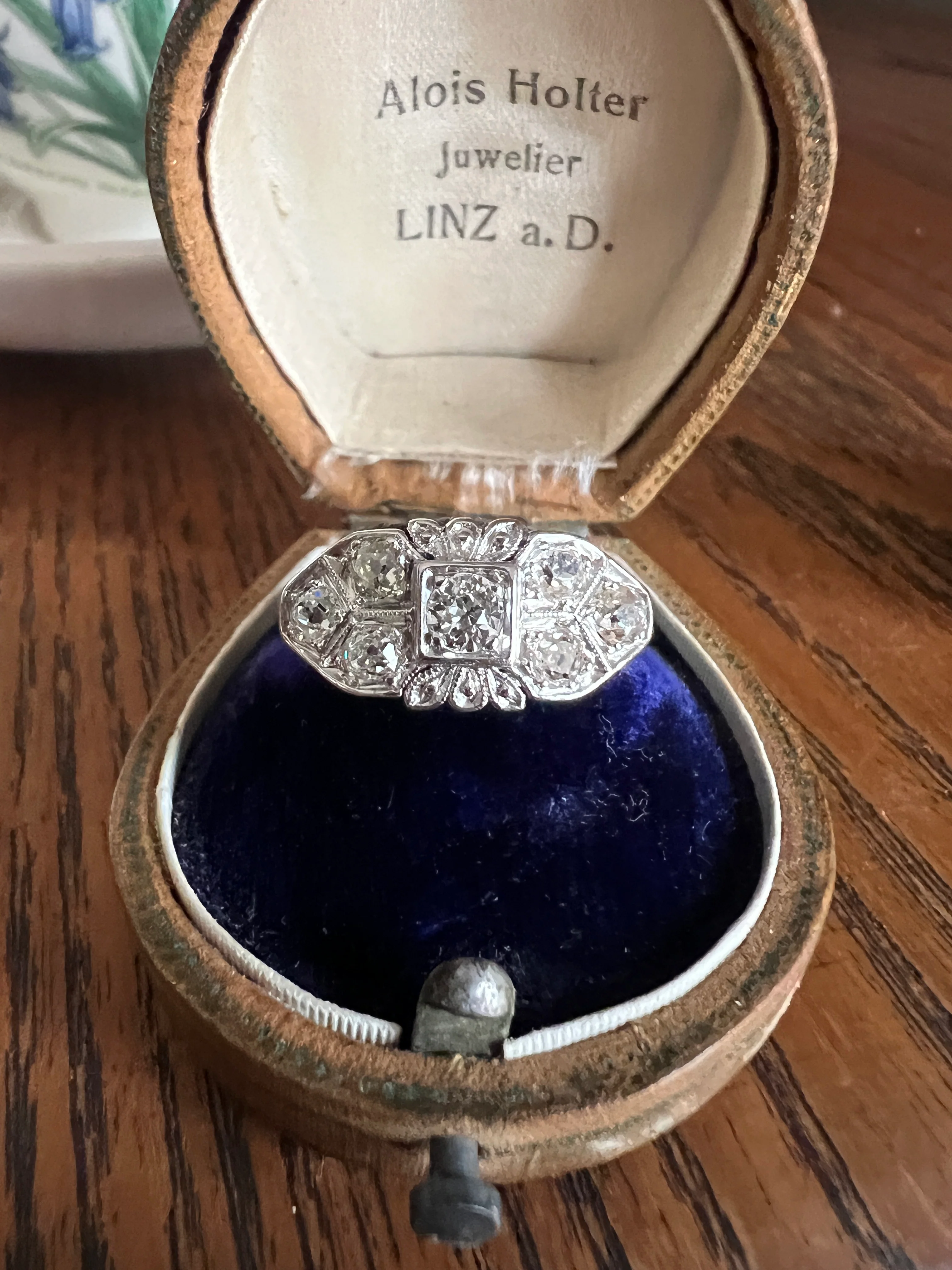 East West Forget Me Not Floral Antique 1.1 Carat Old Mine Cut DIAMOND Seven Stone Cluster Platinum Ring Edwardian Engraved - Image 13