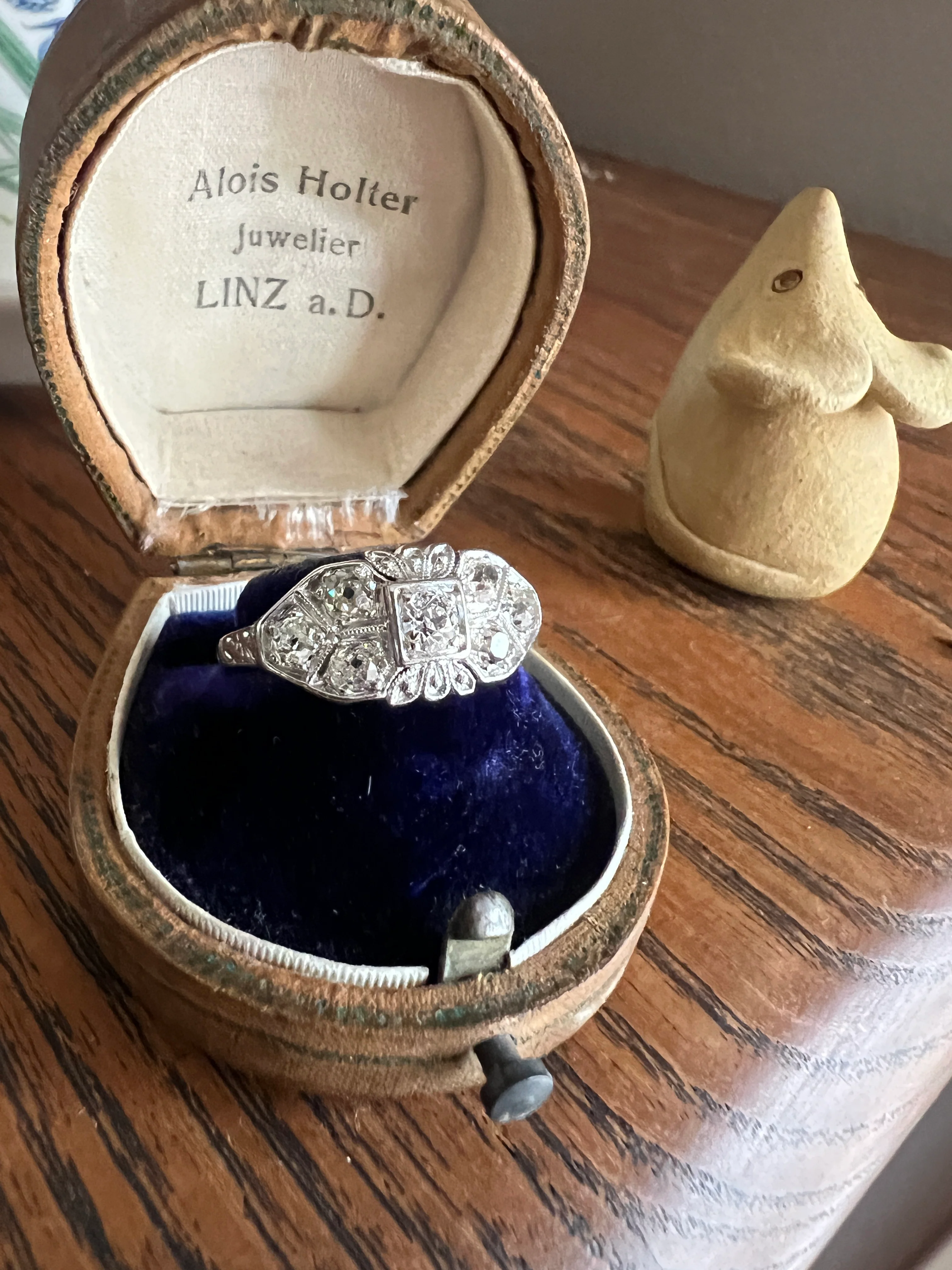 East West Forget Me Not Floral Antique 1.1 Carat Old Mine Cut DIAMOND Seven Stone Cluster Platinum Ring Edwardian Engraved - Image 14