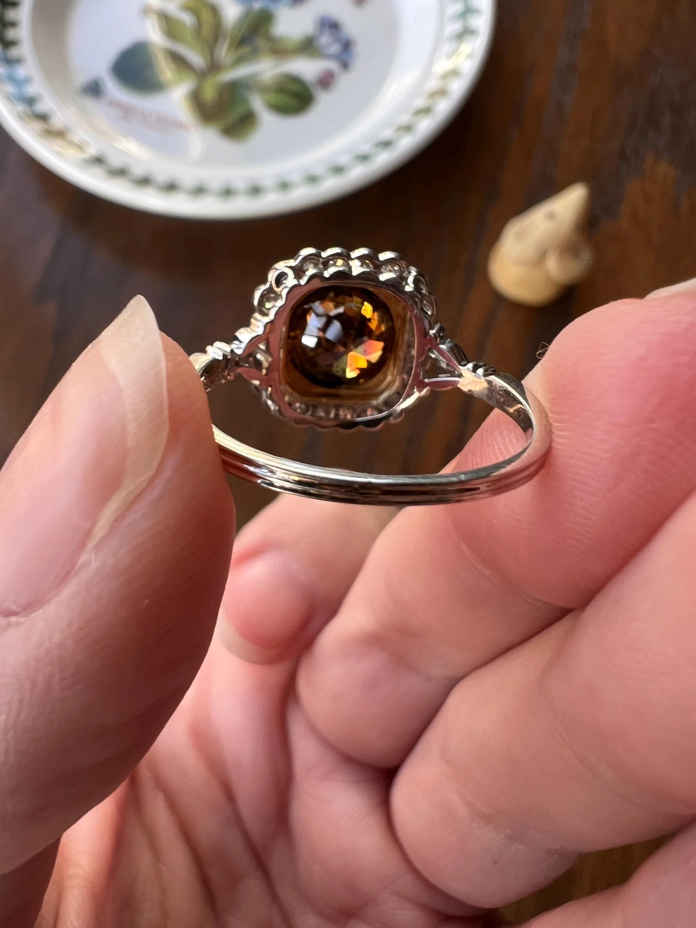 Edwardian 2.3 Carat Tdw Antique Fancy BROWN Yellow Old European Cut DIAMOND Halo Ring Platinum 18k Gold - Image 10