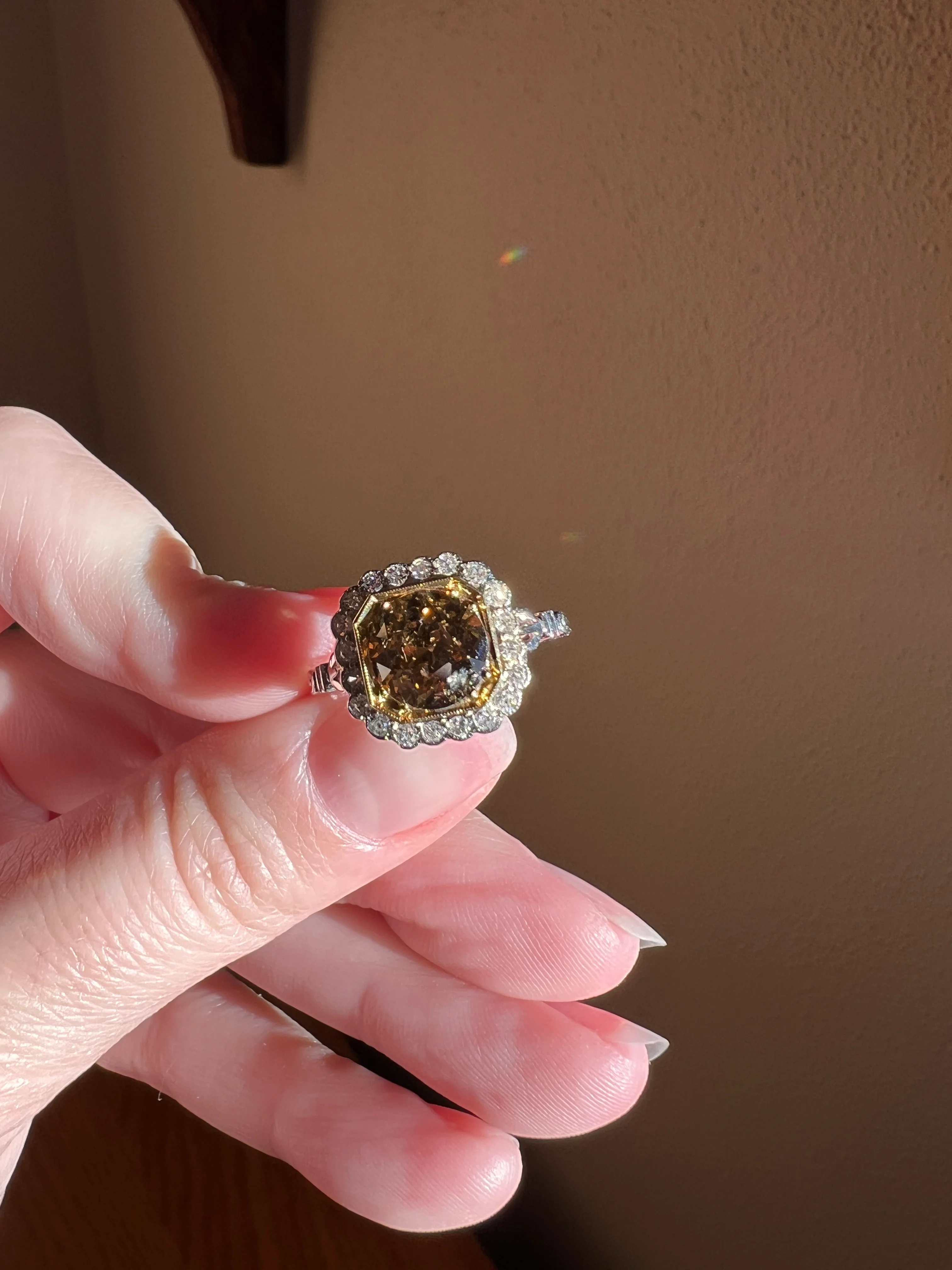 Edwardian 2.3 Carat Tdw Antique Fancy BROWN Yellow Old European Cut DIAMOND Halo Ring Platinum 18k Gold - Image 17