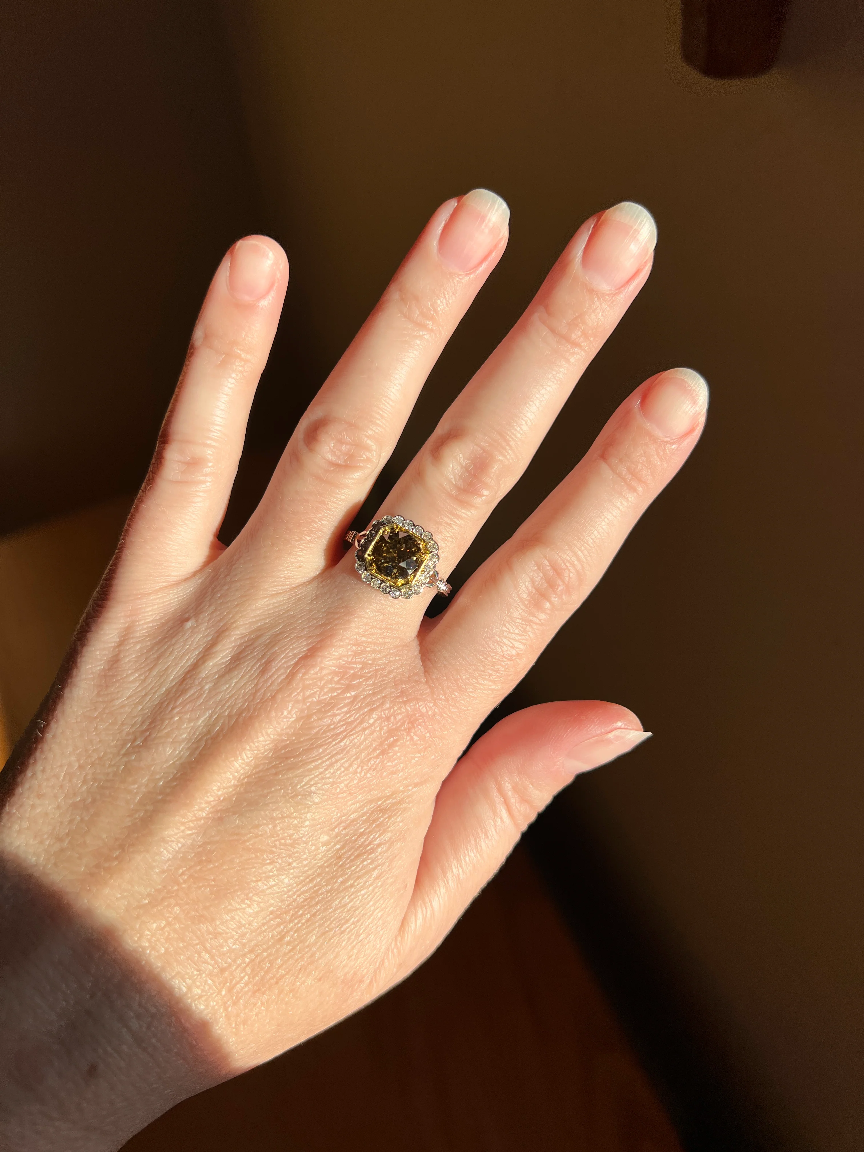 Edwardian 2.3 Carat Tdw Antique Fancy BROWN Yellow Old European Cut DIAMOND Halo Ring Platinum 18k Gold - Image 18