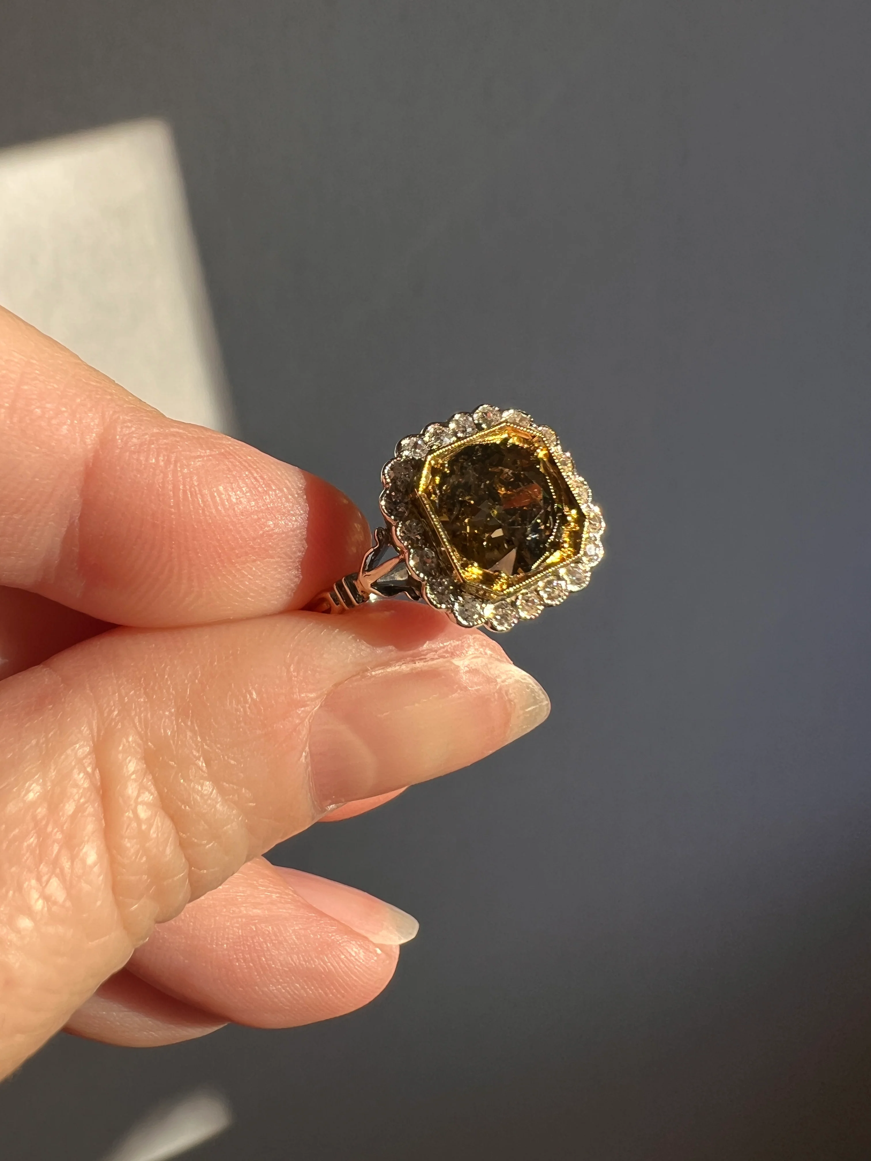 Edwardian 2.3 Carat Tdw Antique Fancy BROWN Yellow Old European Cut DIAMOND Halo Ring Platinum 18k Gold - Image 19