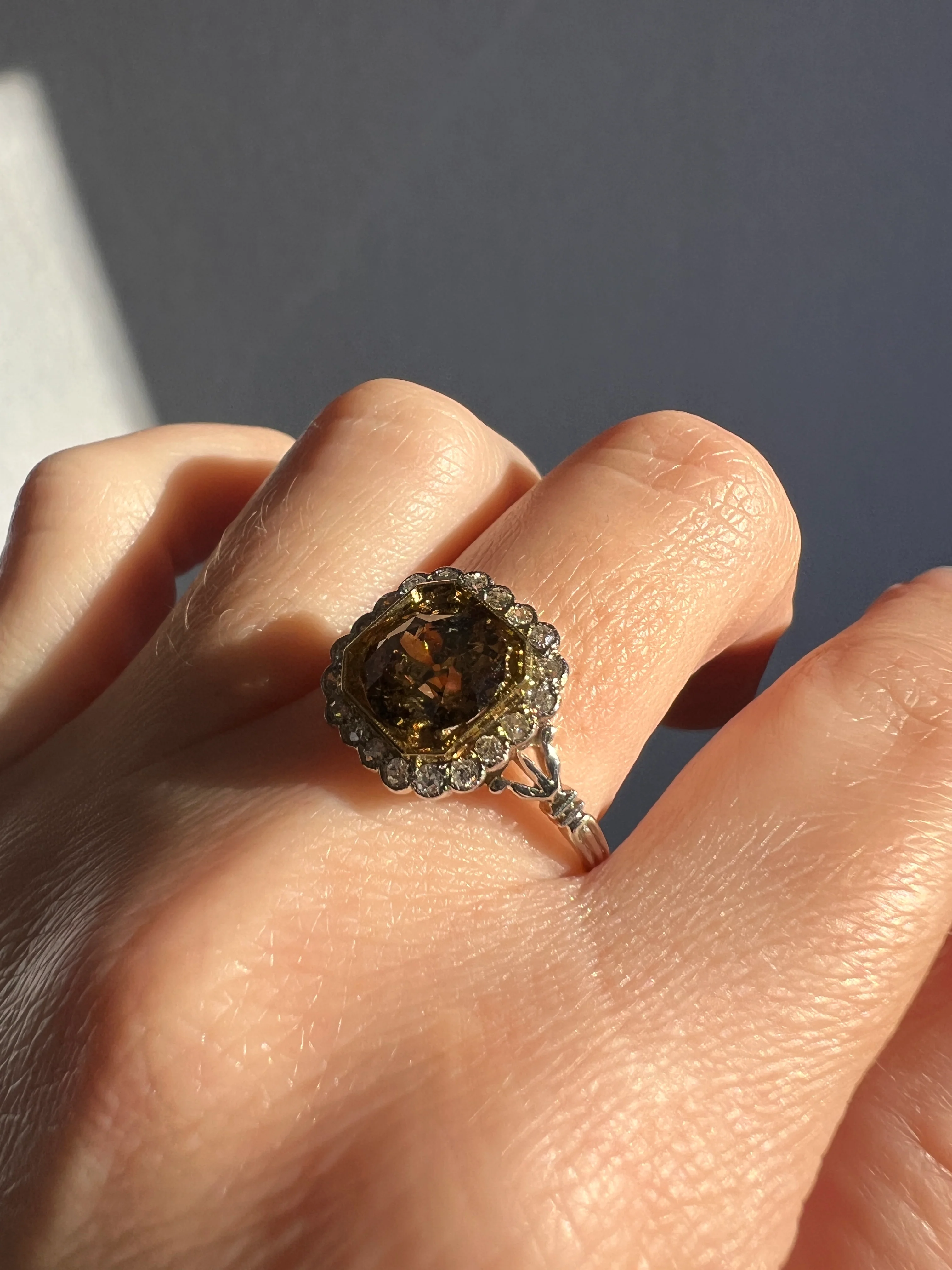 Edwardian 2.3 Carat Tdw Antique Fancy BROWN Yellow Old European Cut DIAMOND Halo Ring Platinum 18k Gold - Image 20
