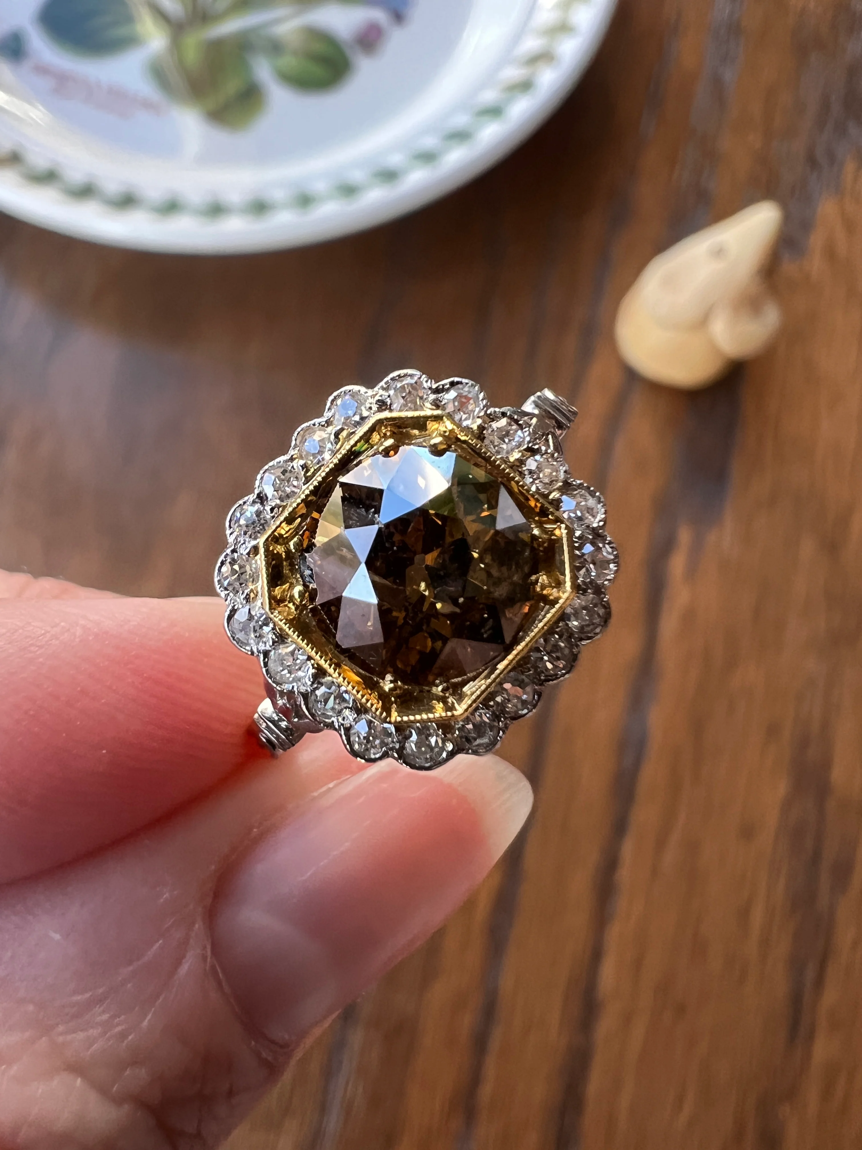 Edwardian 2.3 Carat Tdw Antique Fancy BROWN Yellow Old European Cut DIAMOND Halo Ring Platinum 18k Gold - Image 21