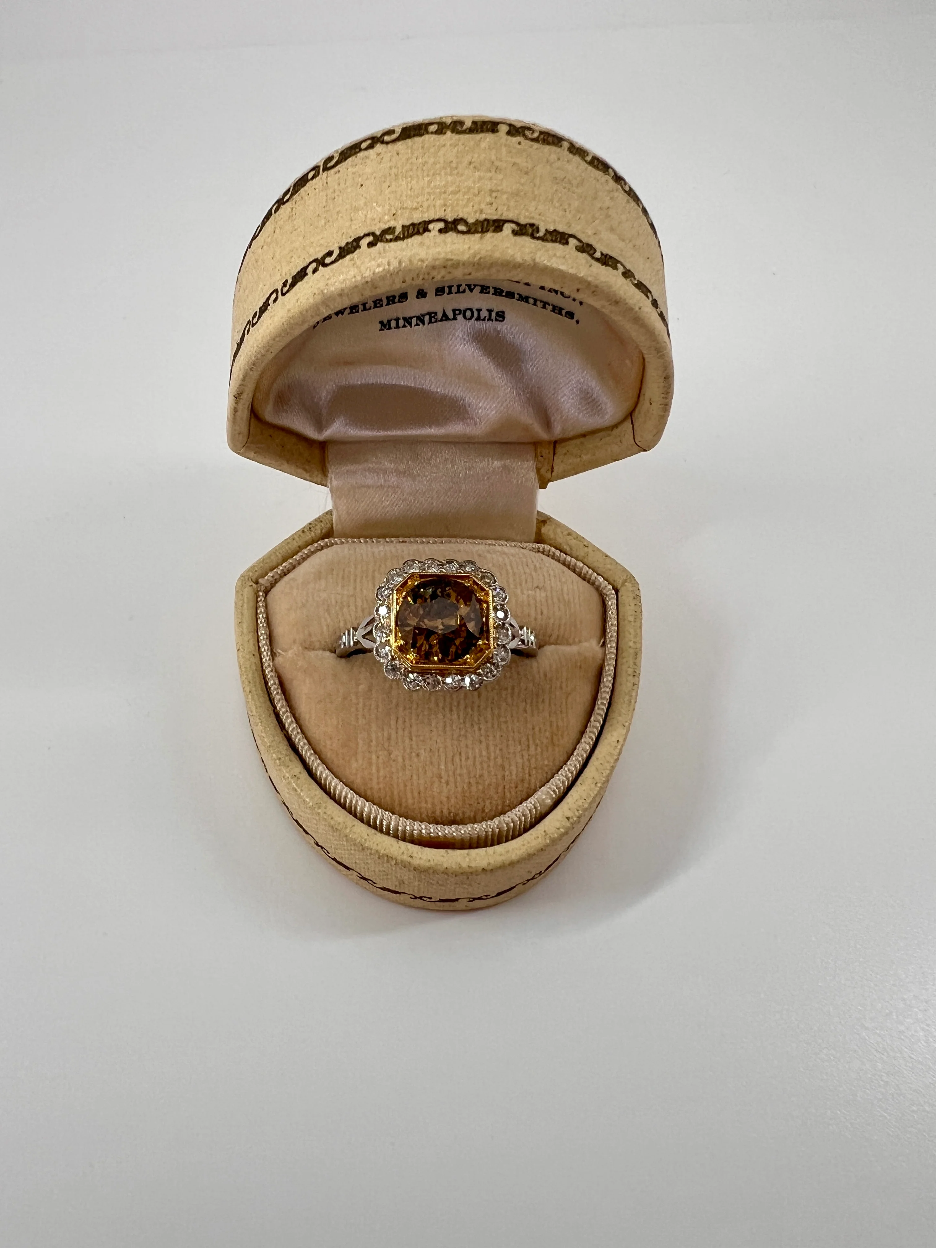 Edwardian 2.3 Carat Tdw Antique Fancy BROWN Yellow Old European Cut DIAMOND Halo Ring Platinum 18k Gold - Image 24