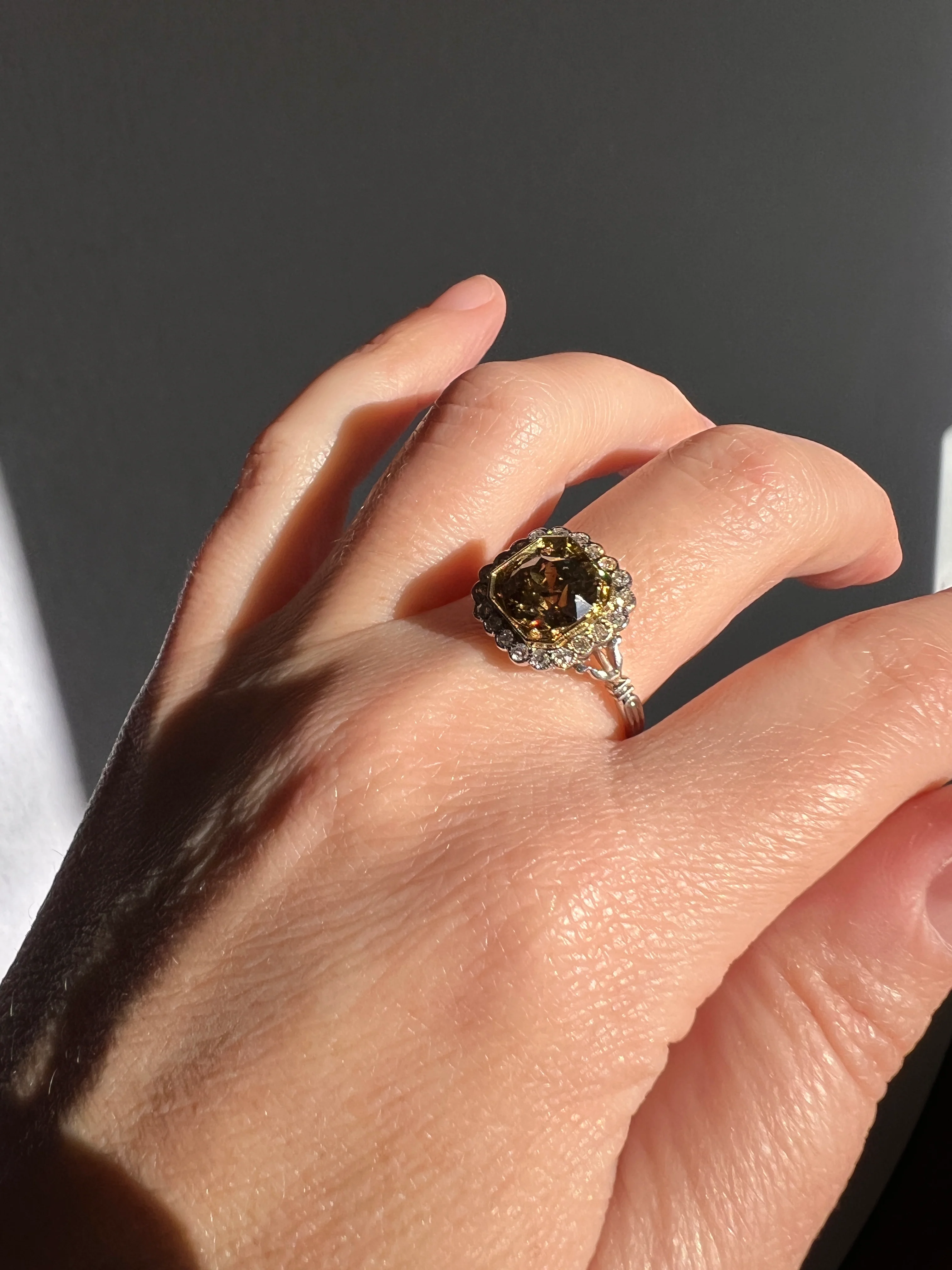 Edwardian 2.3 Carat Tdw Antique Fancy BROWN Yellow Old European Cut DIAMOND Halo Ring Platinum 18k Gold - Image 26