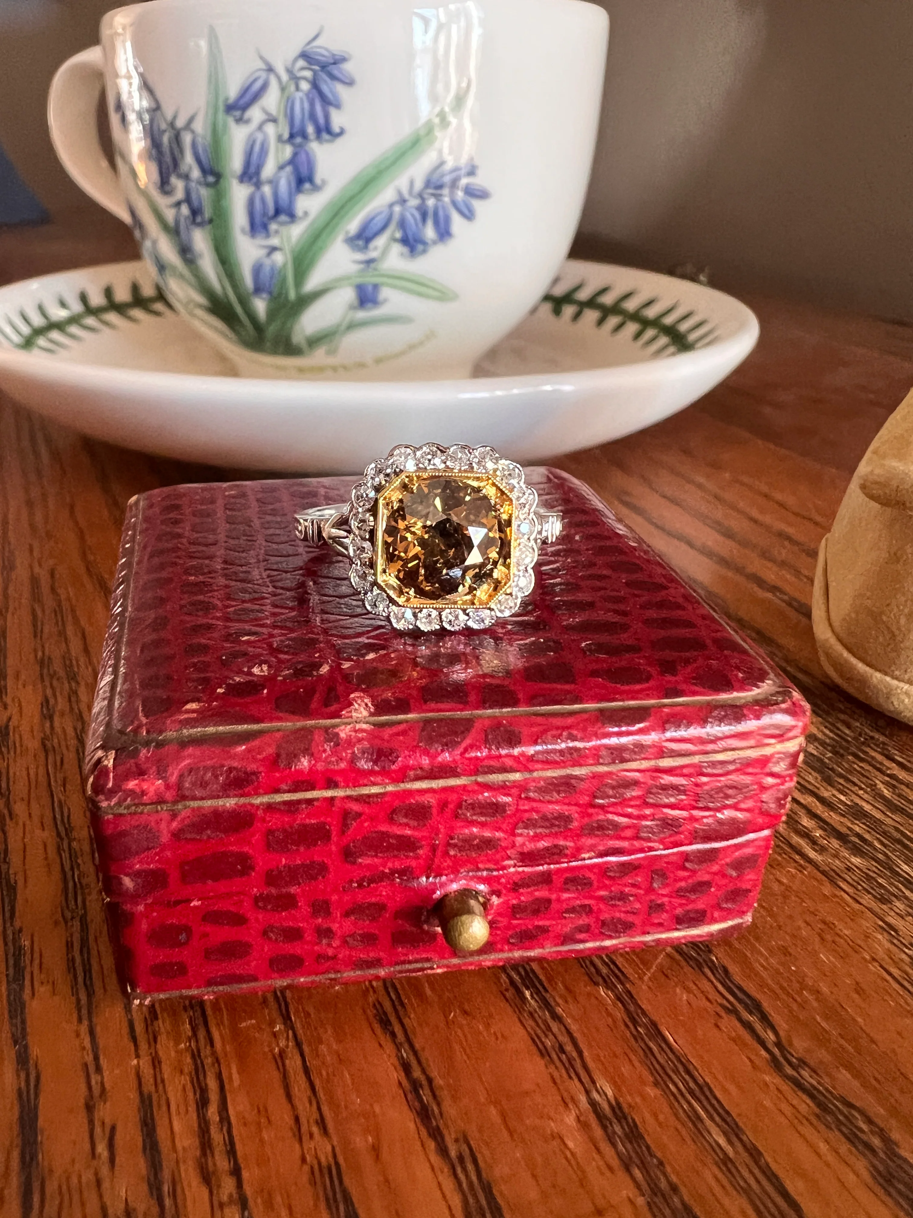 Edwardian 2.3 Carat Tdw Antique Fancy BROWN Yellow Old European Cut DIAMOND Halo Ring Platinum 18k Gold - Image 27