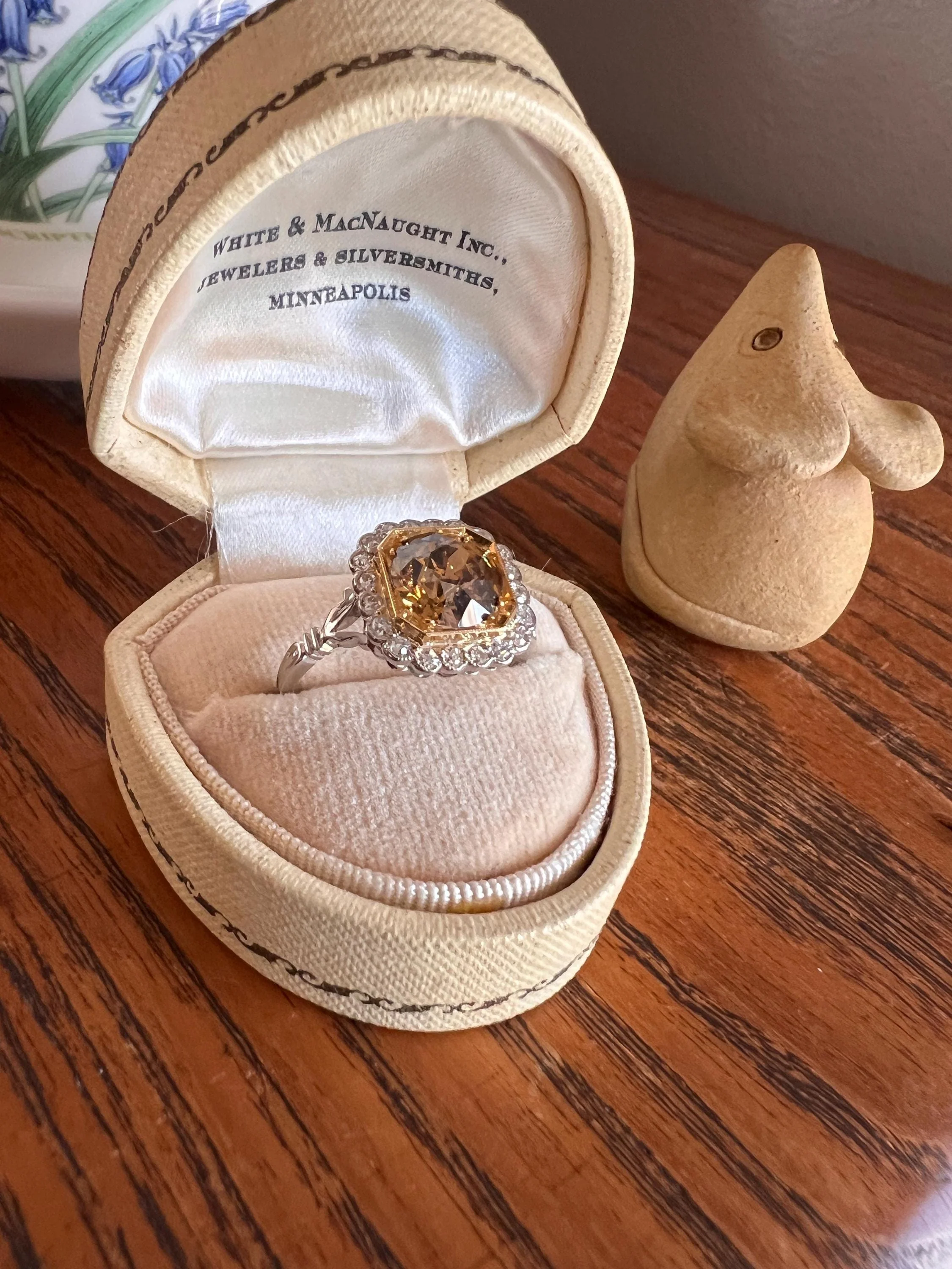 Edwardian 2.3 Carat Tdw Antique Fancy BROWN Yellow Old European Cut DIAMOND Halo Ring Platinum 18k Gold - Image 5