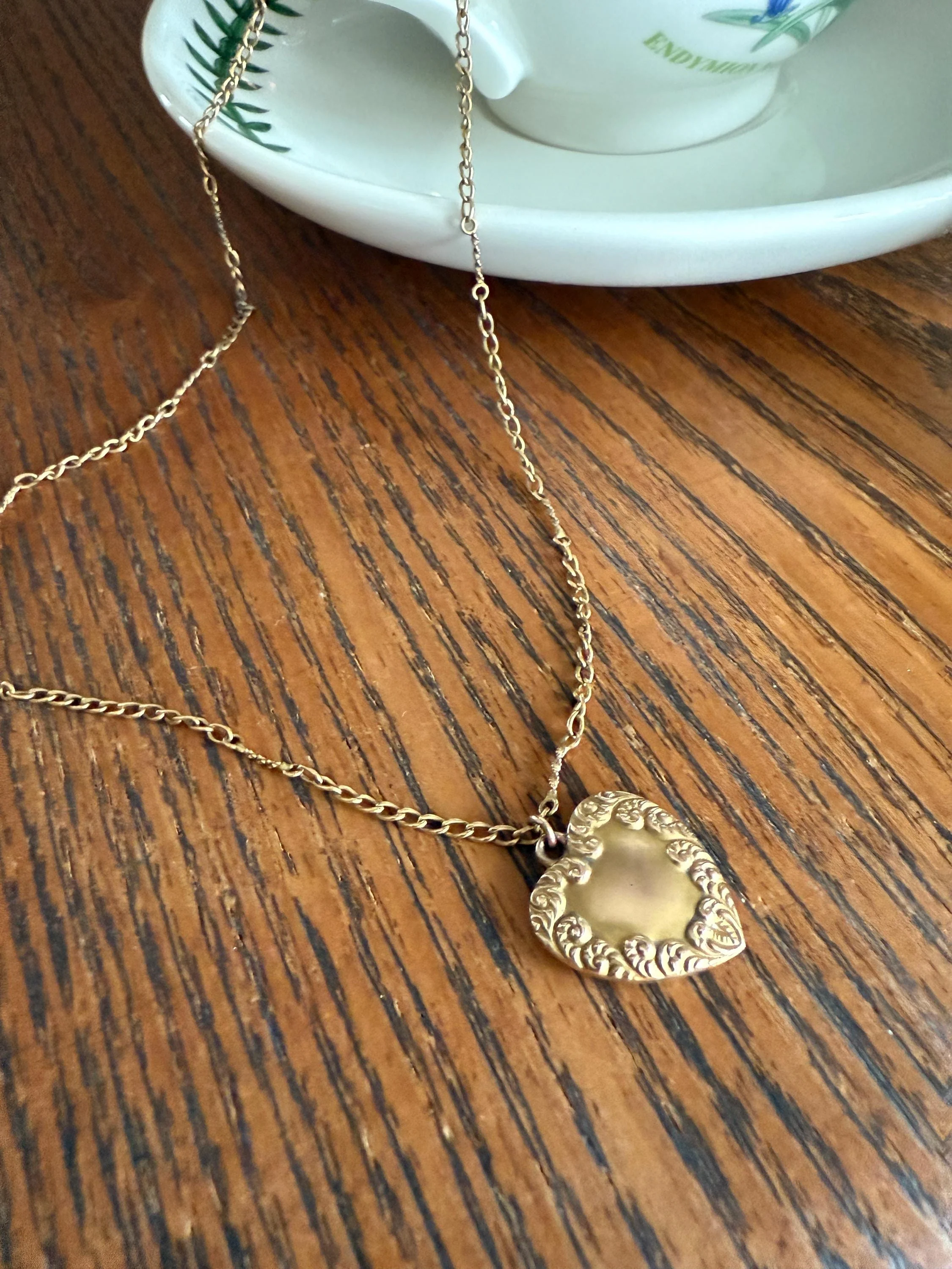 Esther's HEART Necklace Dated March 29, 1901 Reversible 10k Pendant on 14k Gold Chain Ornate Link Figural Sweetie - Image 3