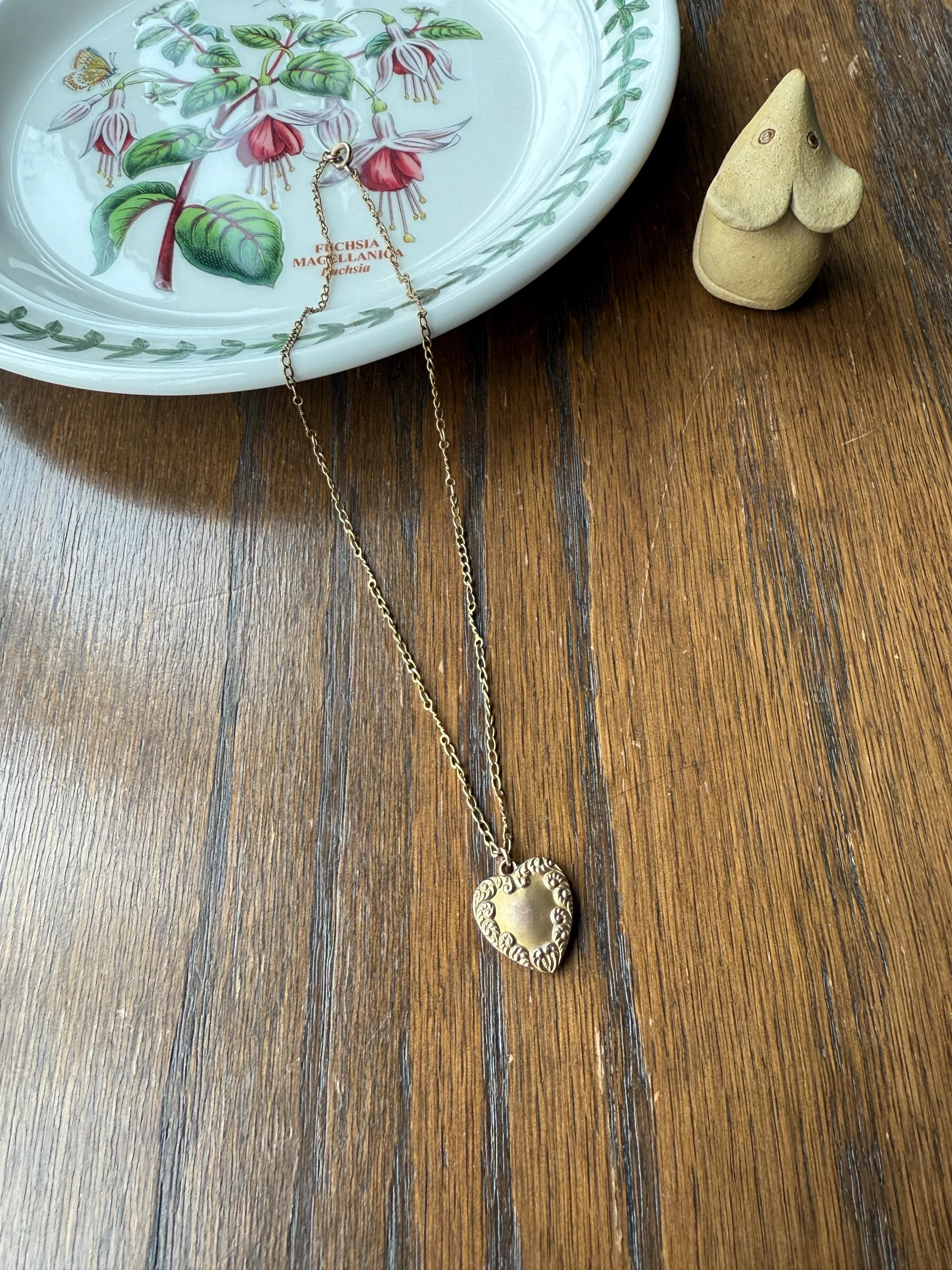 Esther's HEART Necklace Dated March 29, 1901 Reversible 10k Pendant on 14k Gold Chain Ornate Link Figural Sweetie - Image 7