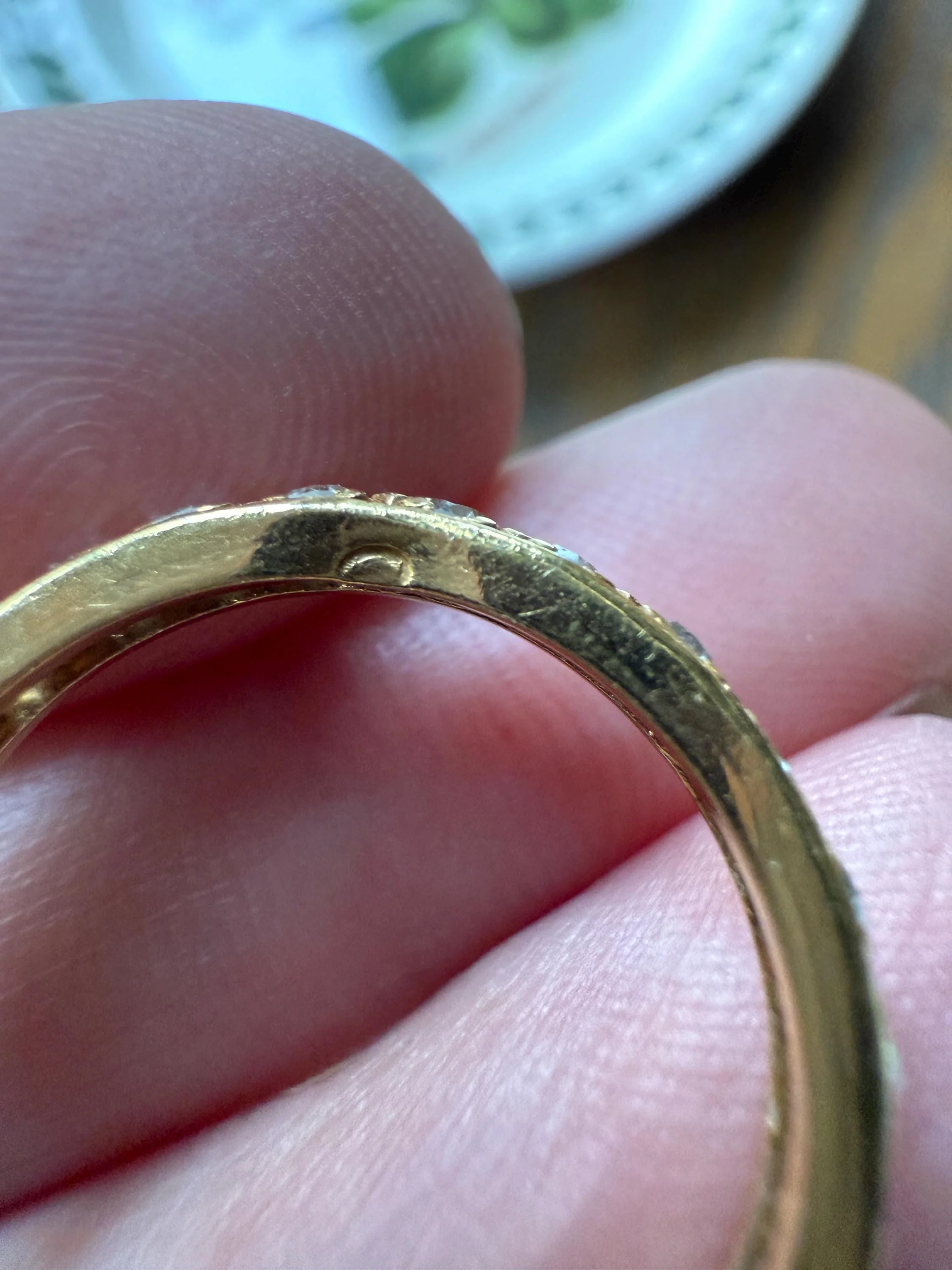ETERNITY Band 18k Yellow Gold 24 Single Cut DIAMOND .85 Carat French Vintage Skinny Ring 2.7mm Stacker - Image 10