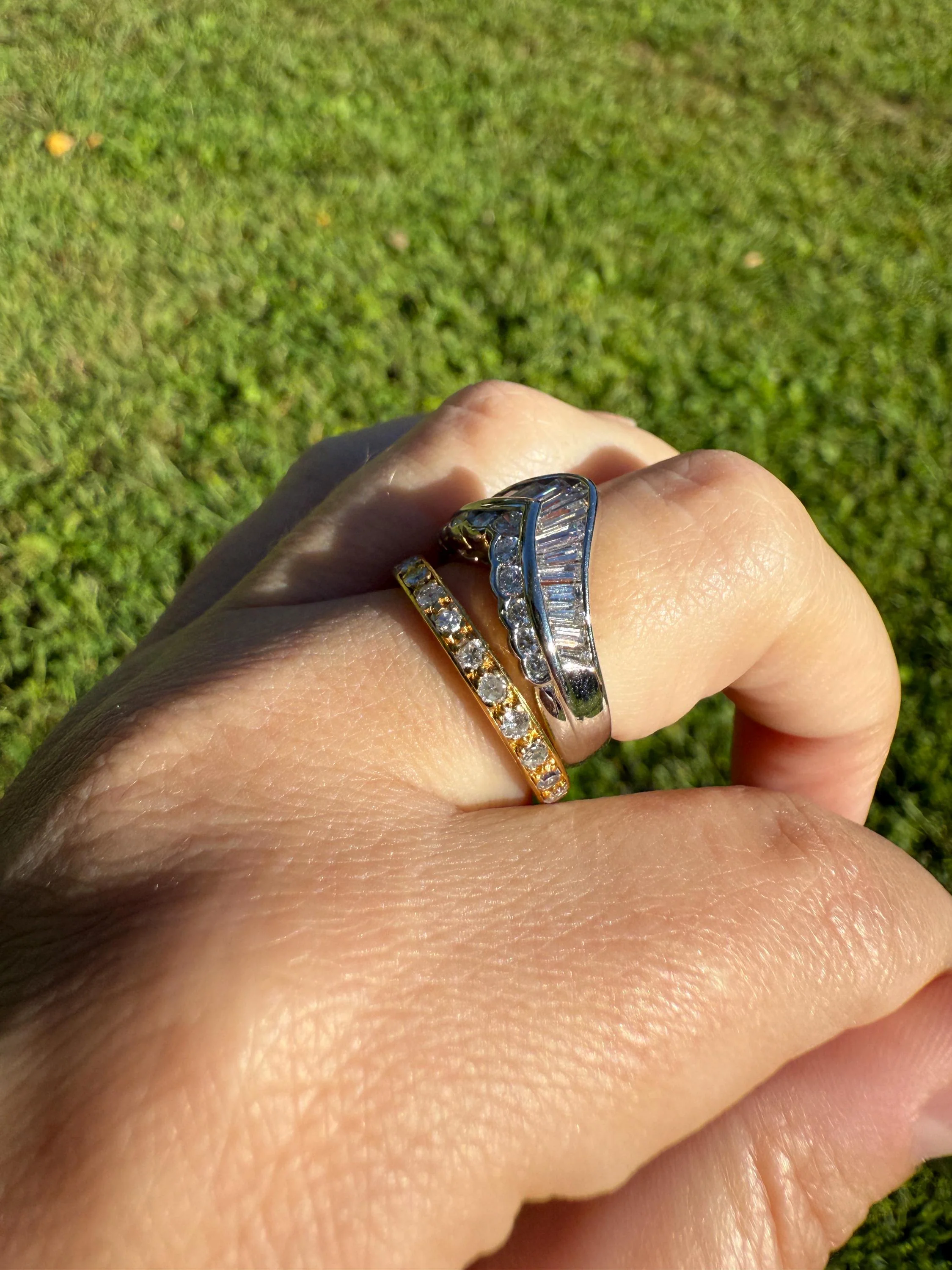 ETERNITY Band 18k Yellow Gold 24 Single Cut DIAMOND .85 Carat French Vintage Skinny Ring 2.7mm Stacker - Image 3