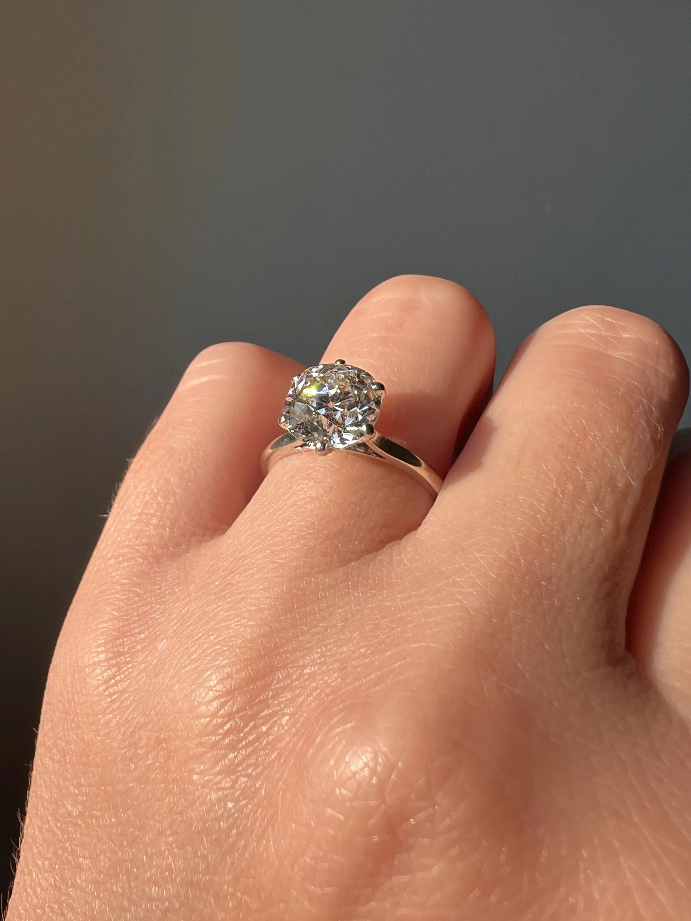 Exceptional Antique 2.2 CARAT Old Mine Cut DIAMOND Eye Clean Solitaire Engagement Ring 18k White Gold PLATINUM French Fiery - Image 8