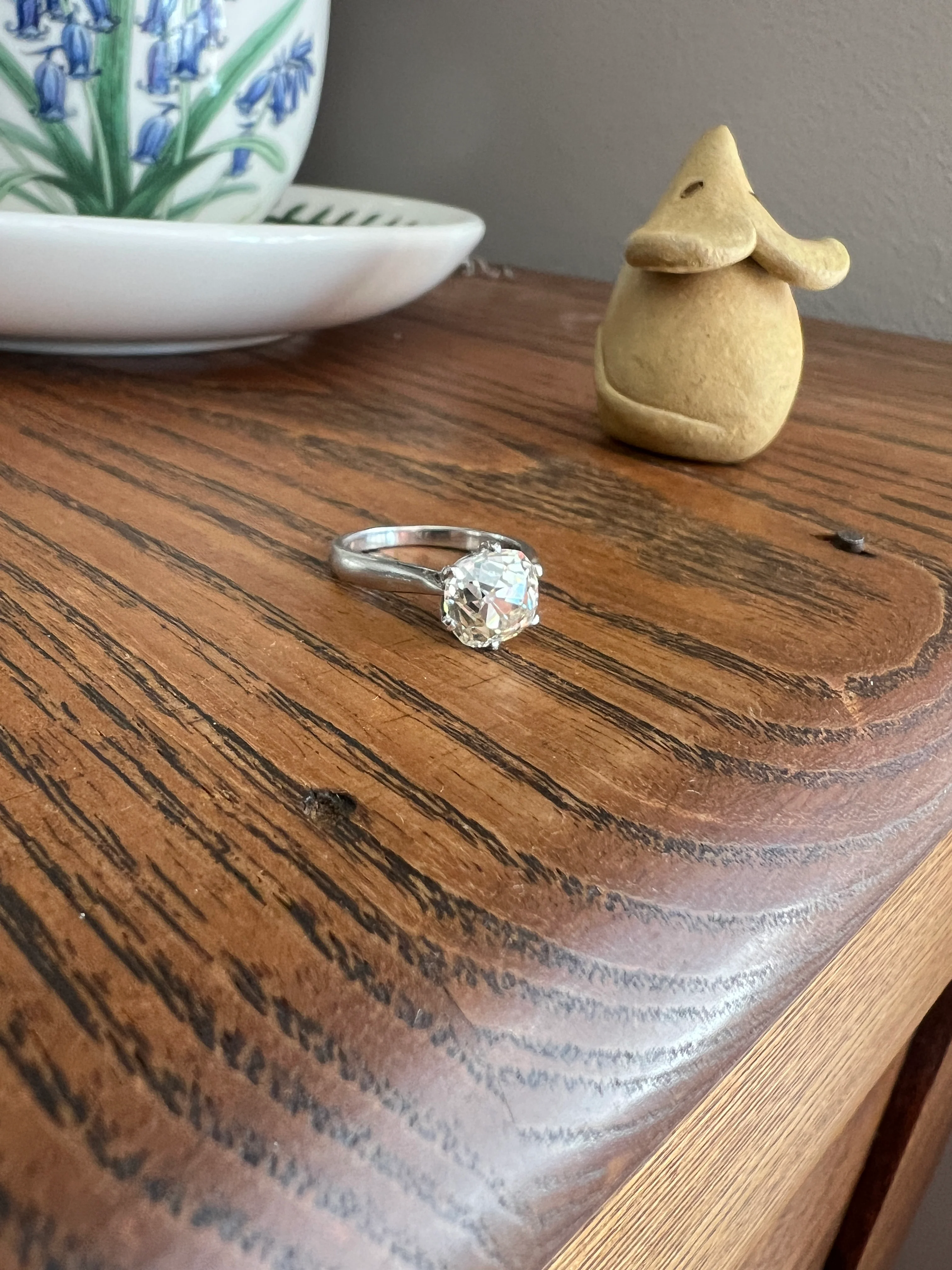 Exceptional Antique 2.3 CARAT X Chunky Old Mine Cut DIAMOND Eye Clean Solitaire Engagement Ring w/ Cert PLATINUM French Tall Stacker OmC - Image 12