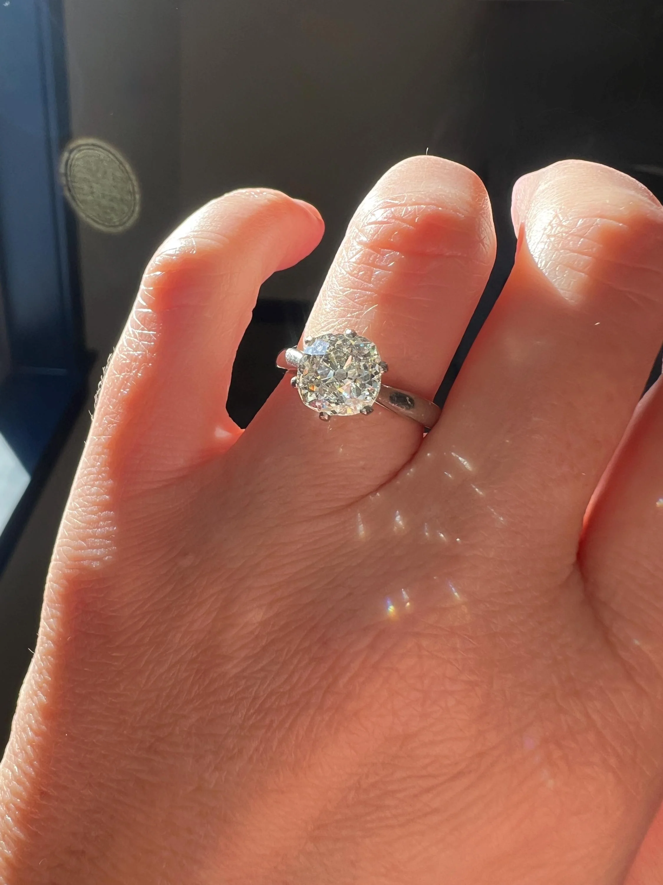 Exceptional Antique 2.3 CARAT X Chunky Old Mine Cut DIAMOND Eye Clean Solitaire Engagement Ring w/ Cert PLATINUM French Tall Stacker OmC - Image 2