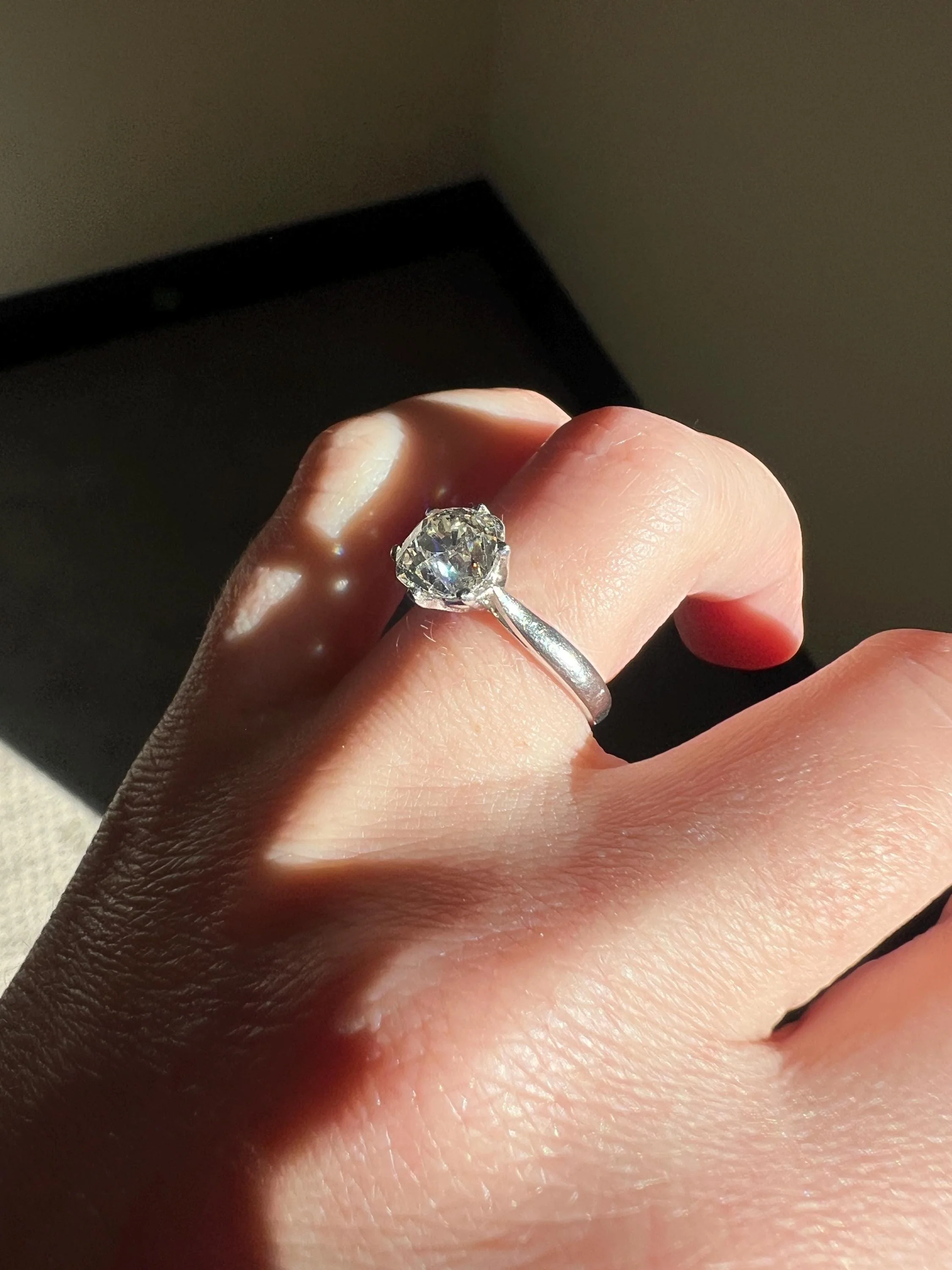 Exceptional Antique 2.3 CARAT X Chunky Old Mine Cut DIAMOND Eye Clean Solitaire Engagement Ring w/ Cert PLATINUM French Tall Stacker OmC - Image 8