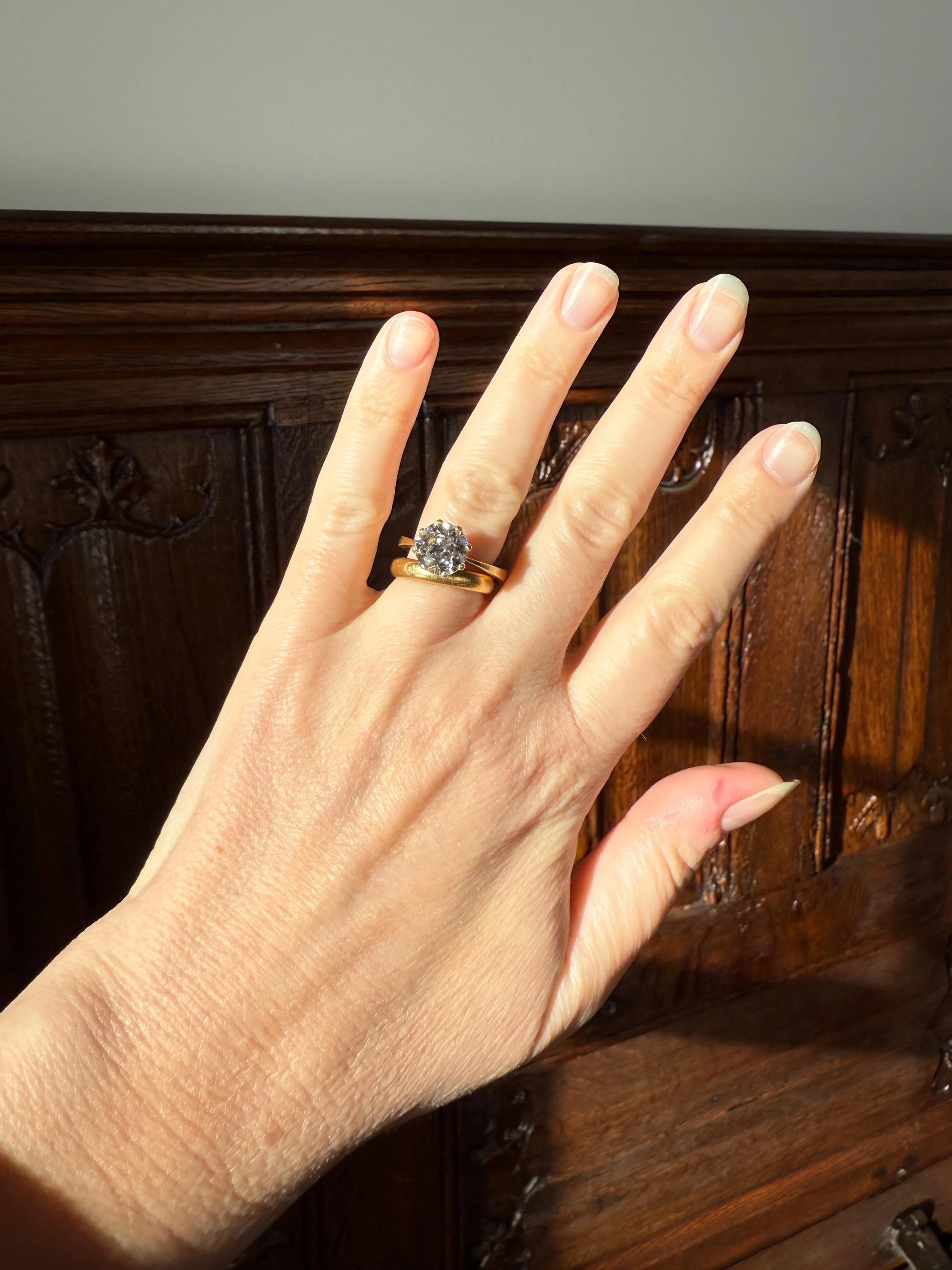 Exceptional Antique 2.6 CARAT Old European Cut DIAMOND Solitaire Engagement Ring 18k Gold Solid Yellow Tall Prong Setting Stacker - Image 15