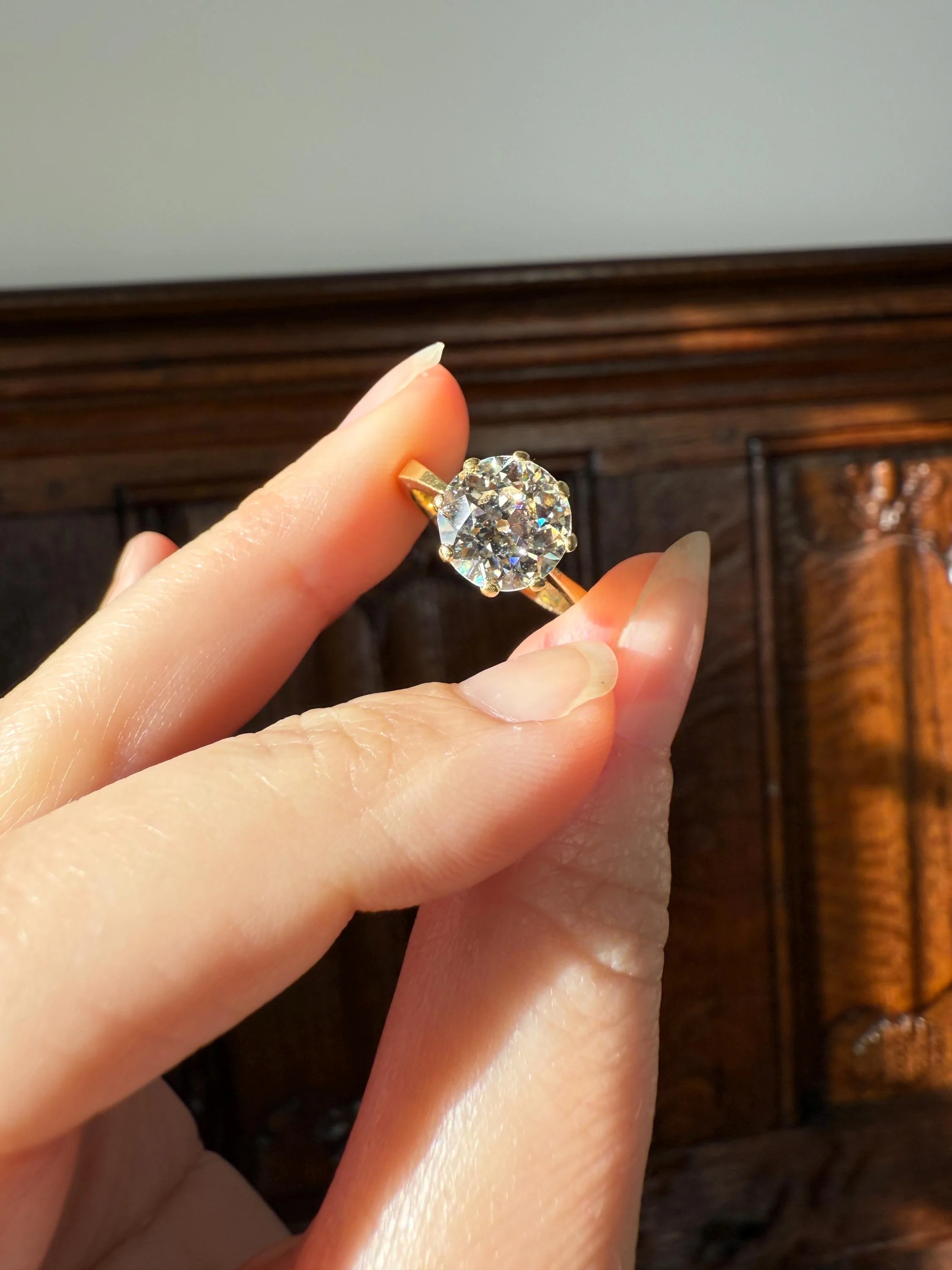 Exceptional Antique 2.6 CARAT Old European Cut DIAMOND Solitaire Engagement Ring 18k Gold Solid Yellow Tall Prong Setting Stacker - Image 17