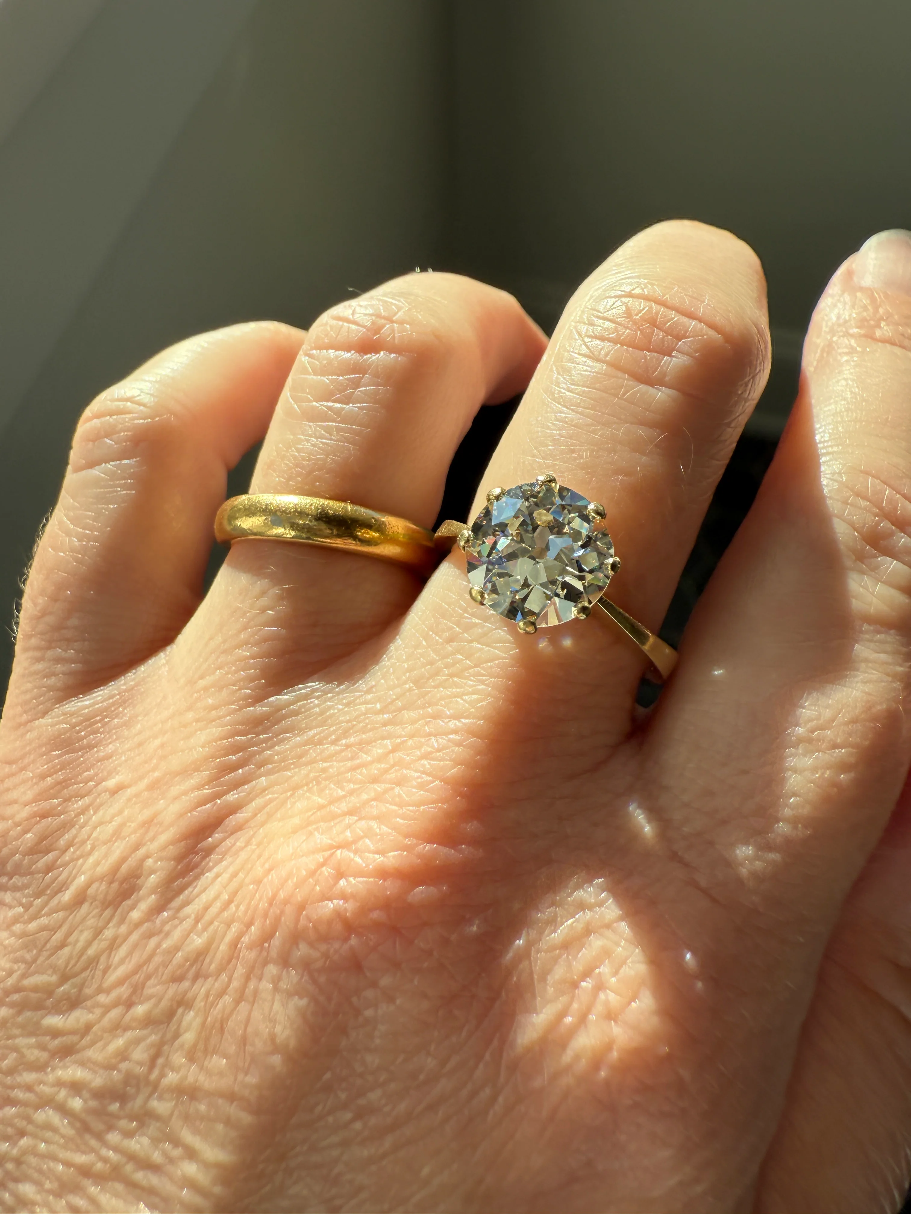 Exceptional Antique 2.6 CARAT Old European Cut DIAMOND Solitaire Engagement Ring 18k Gold Solid Yellow Tall Prong Setting Stacker - Image 23