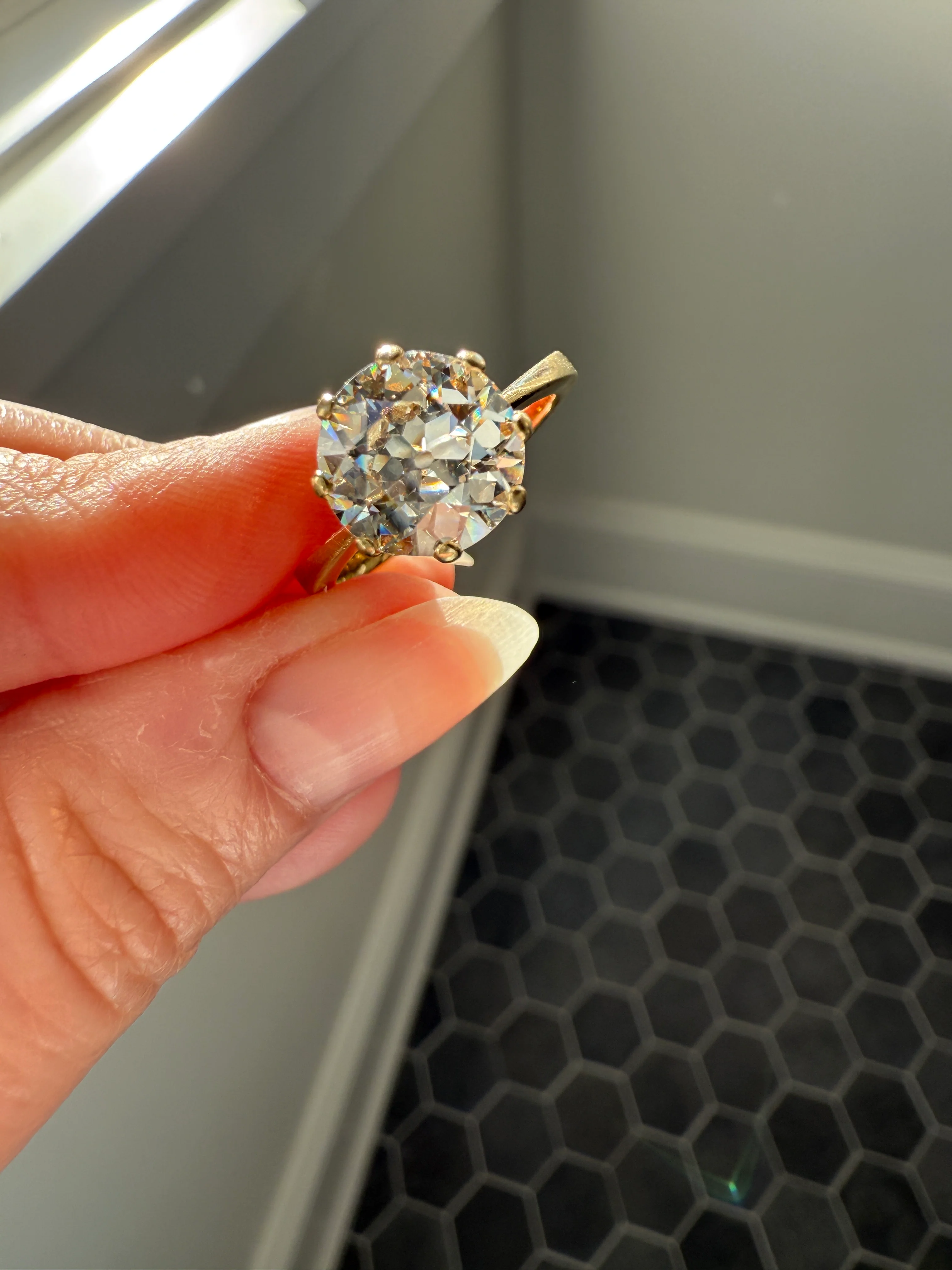 Exceptional Antique 2.6 CARAT Old European Cut DIAMOND Solitaire Engagement Ring 18k Gold Solid Yellow Tall Prong Setting Stacker - Image 25