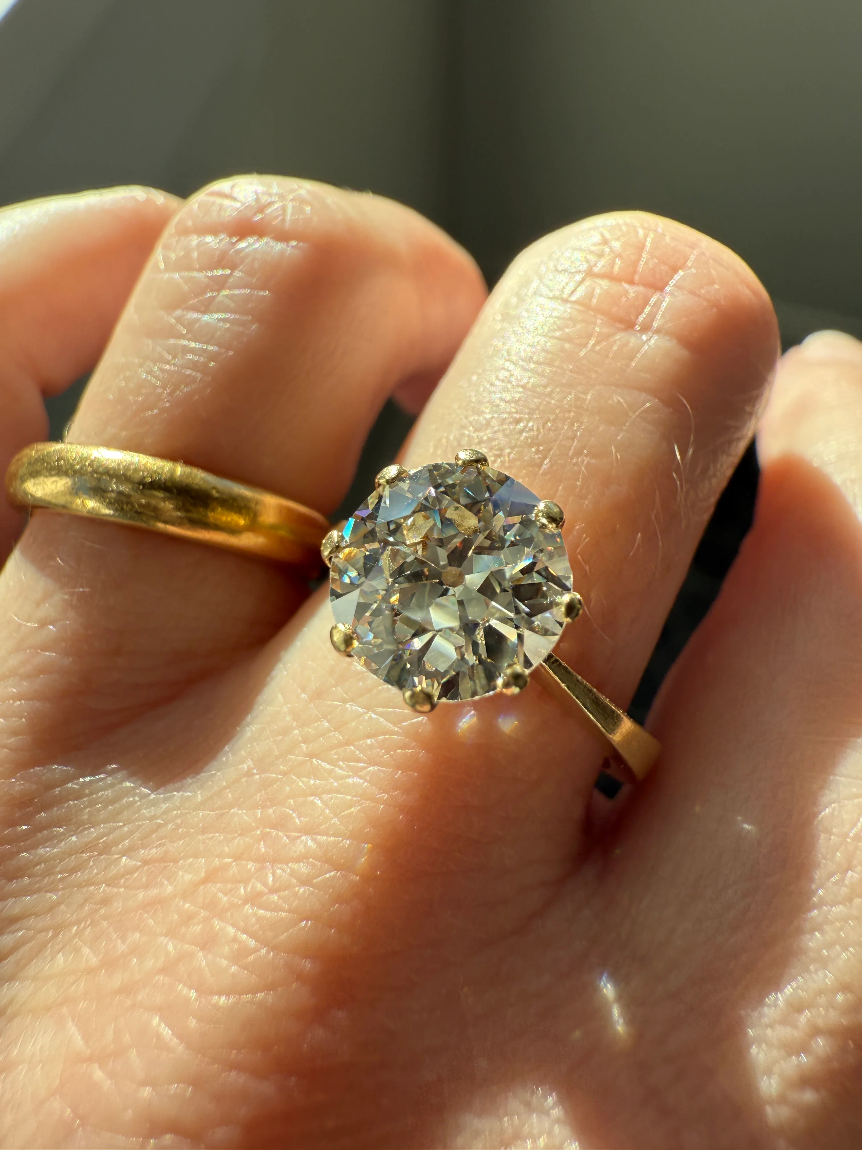 Exceptional Antique 2.6 CARAT Old European Cut DIAMOND Solitaire Engagement Ring 18k Gold Solid Yellow Tall Prong Setting Stacker - Image 26