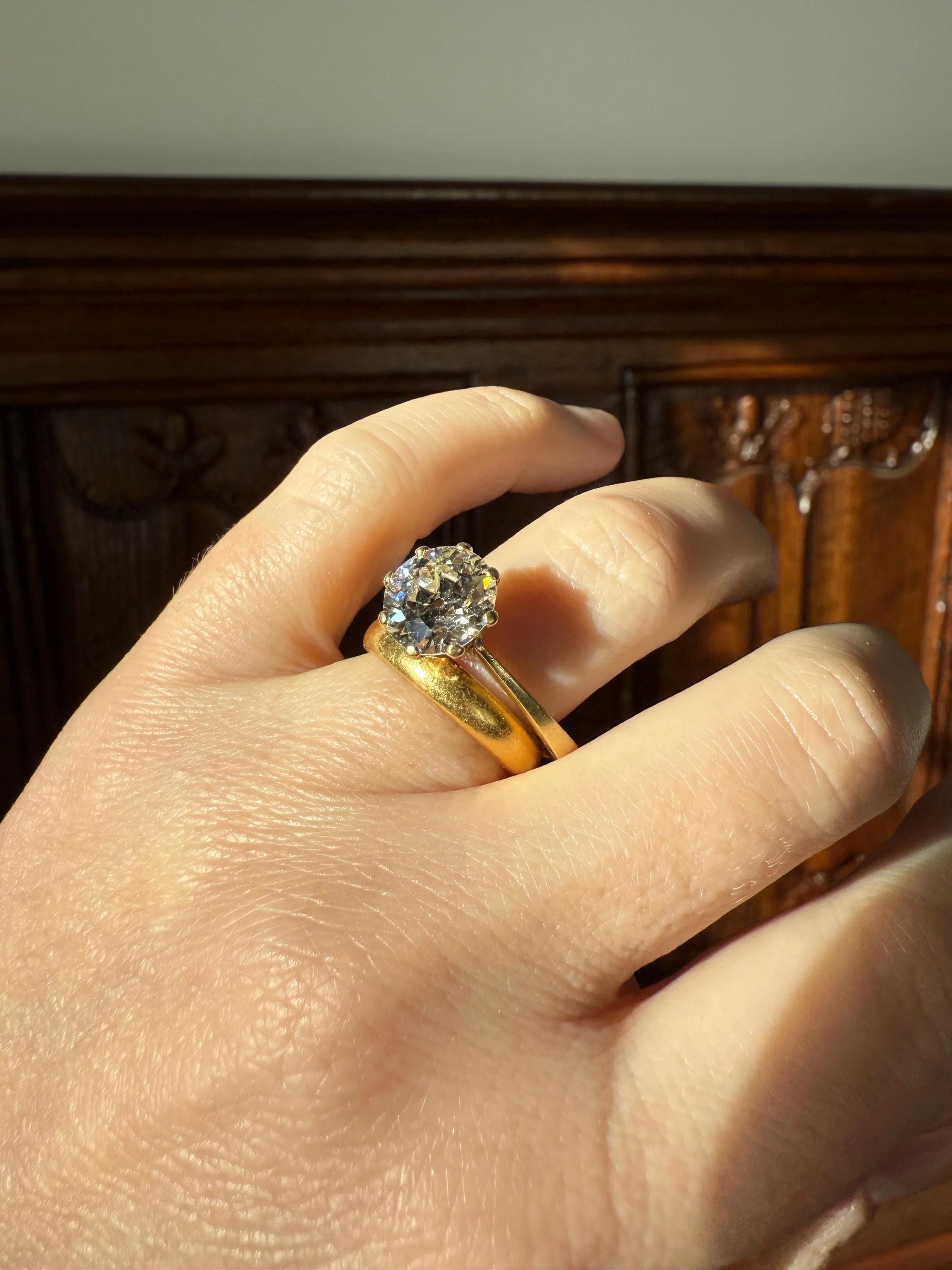 Exceptional Antique 2.6 CARAT Old European Cut DIAMOND Solitaire Engagement Ring 18k Gold Solid Yellow Tall Prong Setting Stacker - Image 6