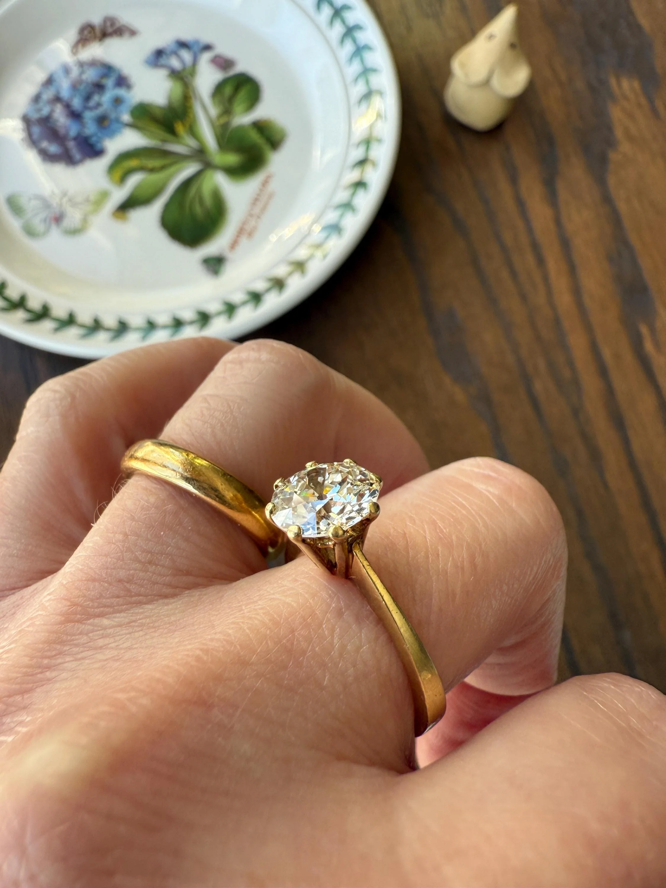 Exceptional Antique 2.6 CARAT Old European Cut DIAMOND Solitaire Engagement Ring 18k Gold Solid Yellow Tall Prong Setting Stacker - Image 7