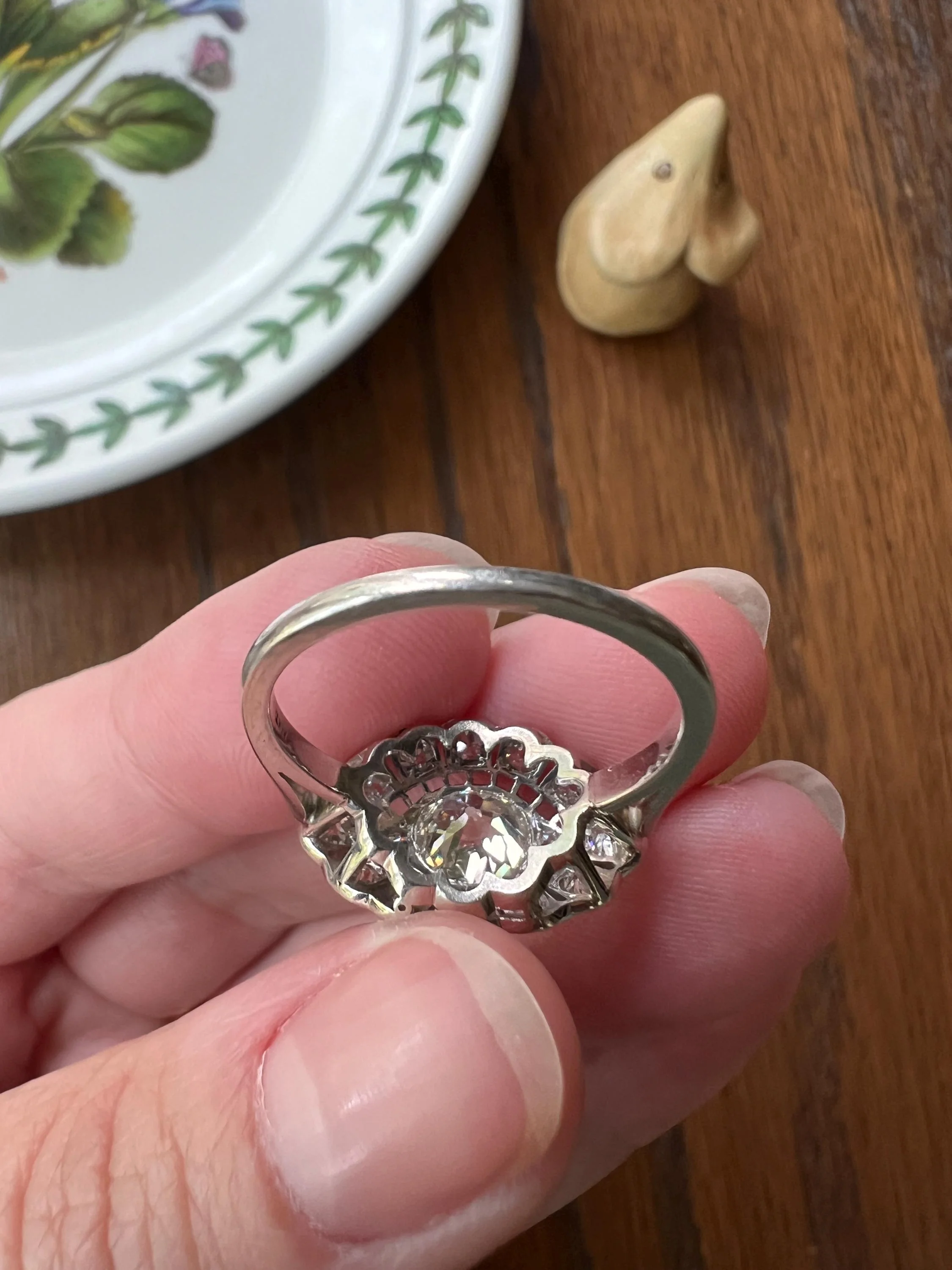 Exceptional Antique EYE CLEAN Old Mine Cut DIAMOND 1.7 Carat East West Platinum Halo Ring Edwardian Cluster - Image 10