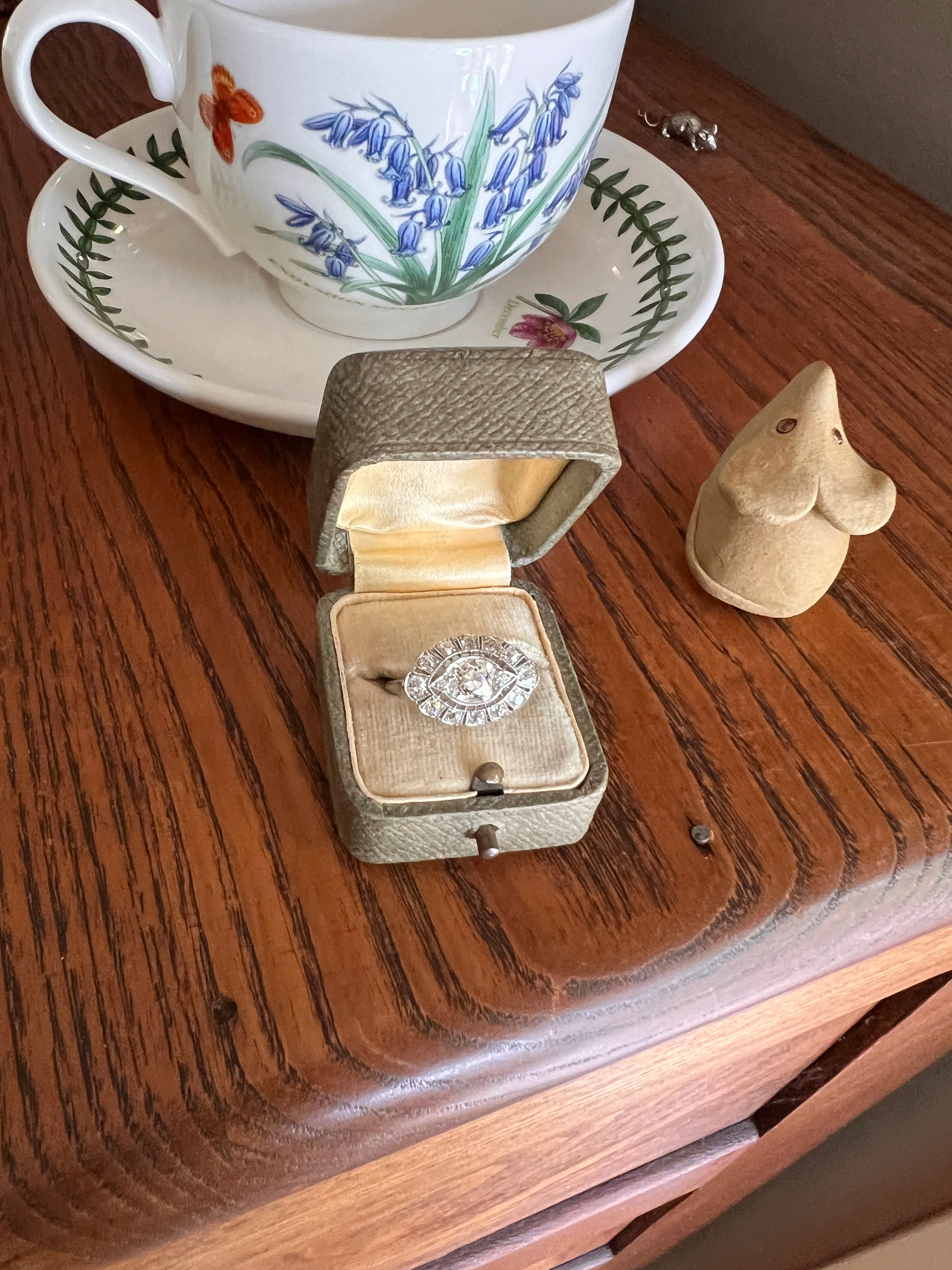Exceptional Antique EYE CLEAN Old Mine Cut DIAMOND 1.7 Carat East West Platinum Halo Ring Edwardian Cluster - Image 11